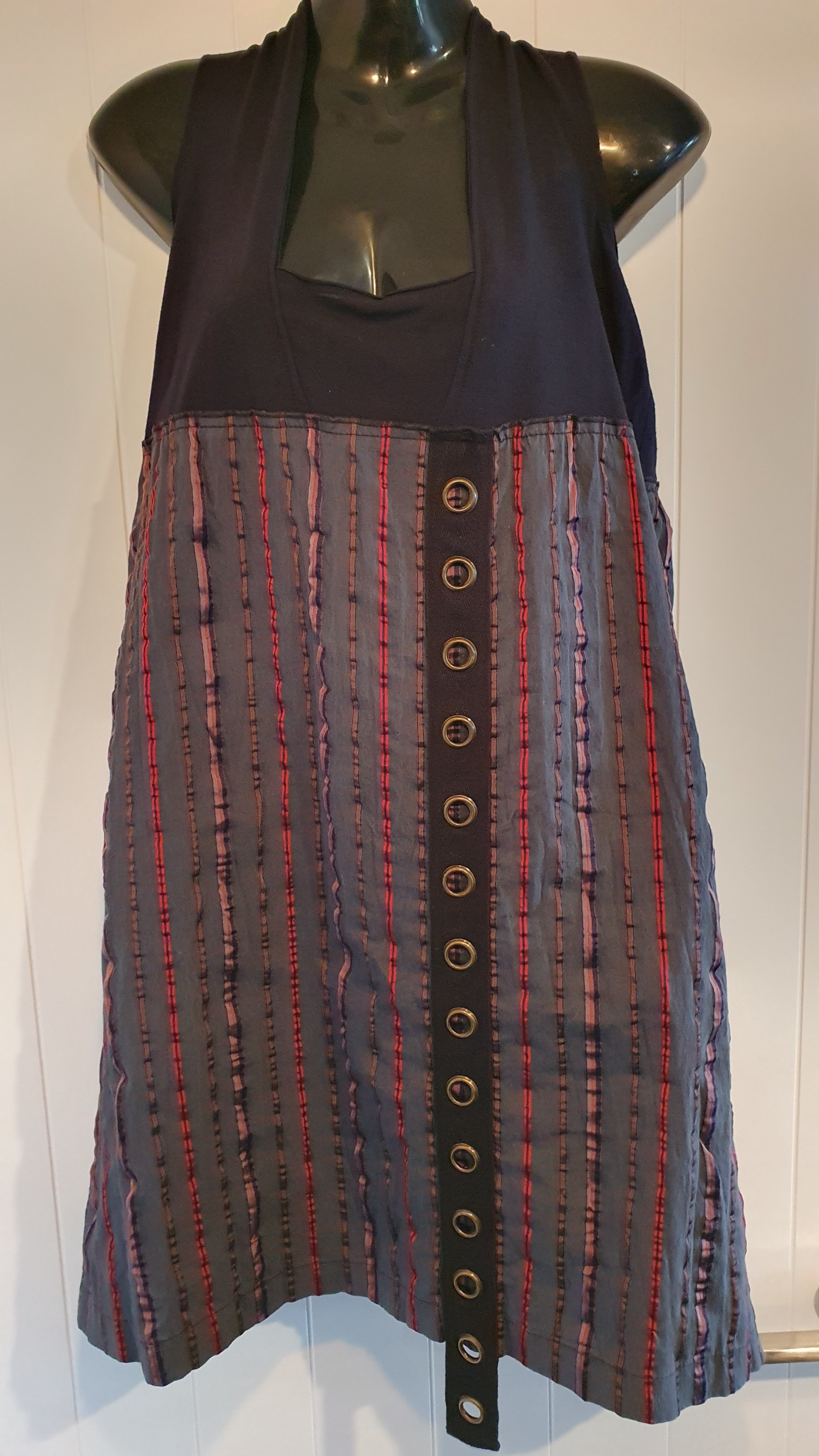 Ritual NZ Made Button Front Dress Size 14 Sleeveless Artsy Stripe