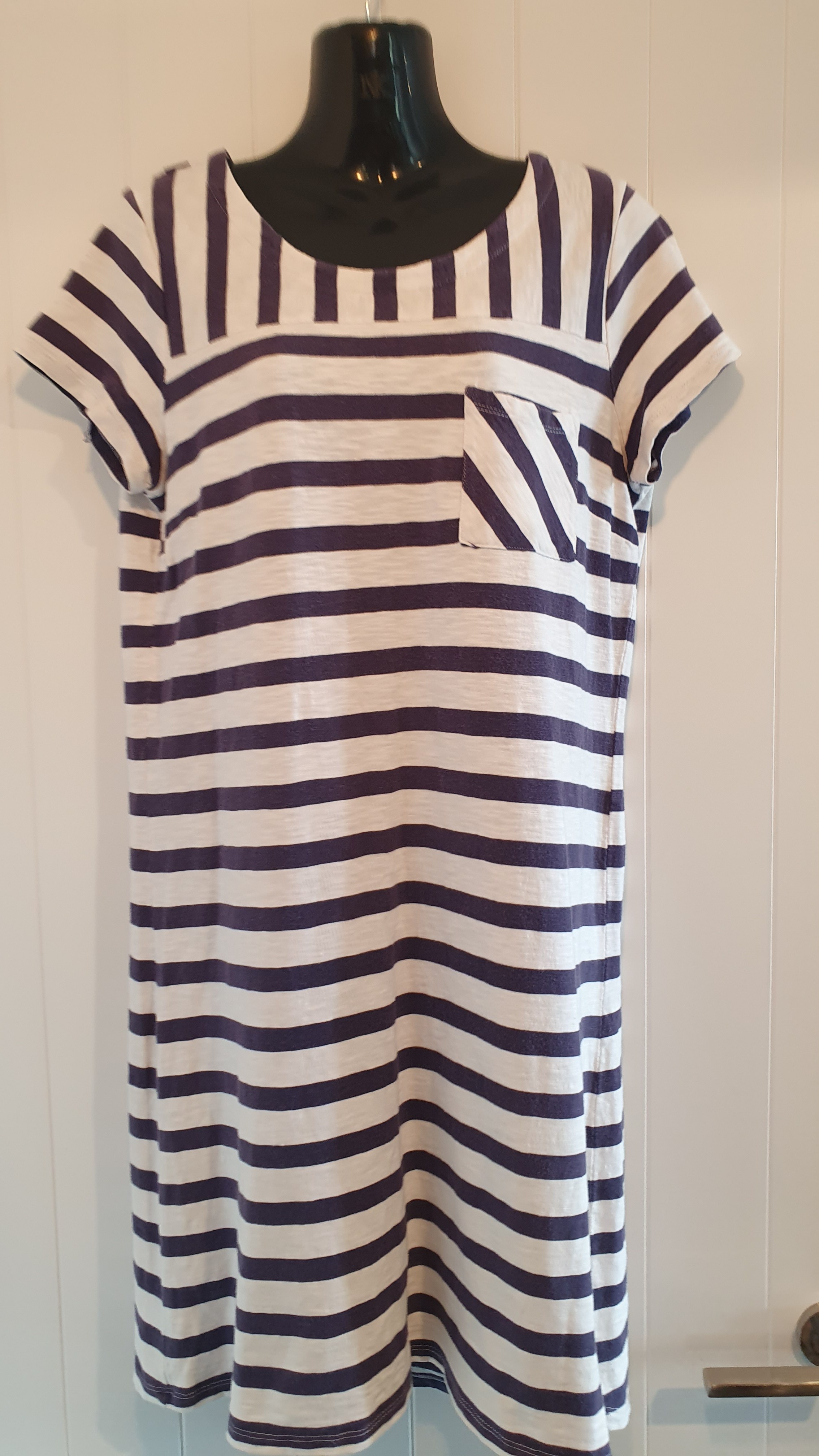 Memo Stripe Dress Navy/White Size M Back Zip