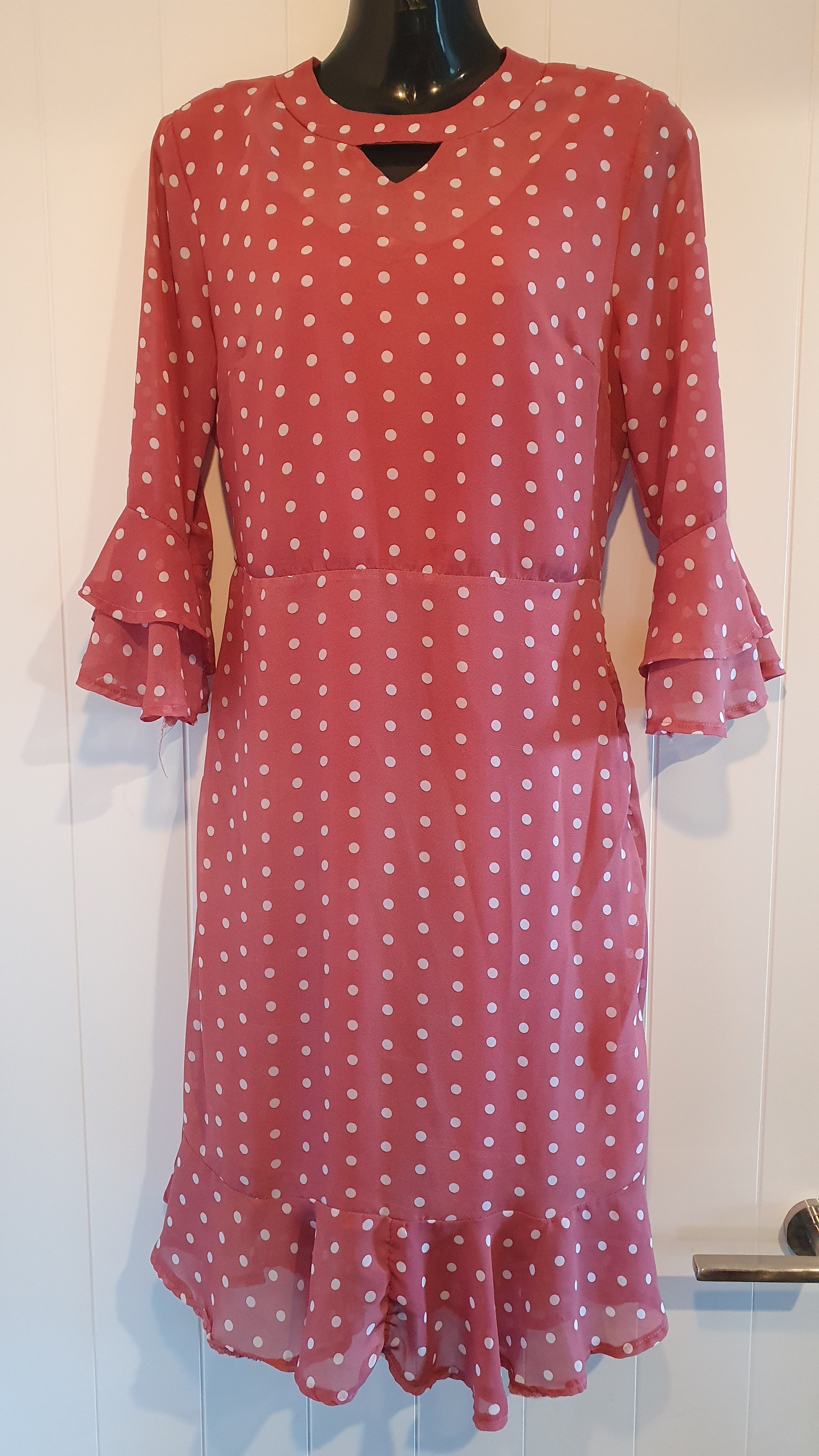 Dancing Tomatoes Polka Dot Dress – Pink/White – Size 12 – Lined