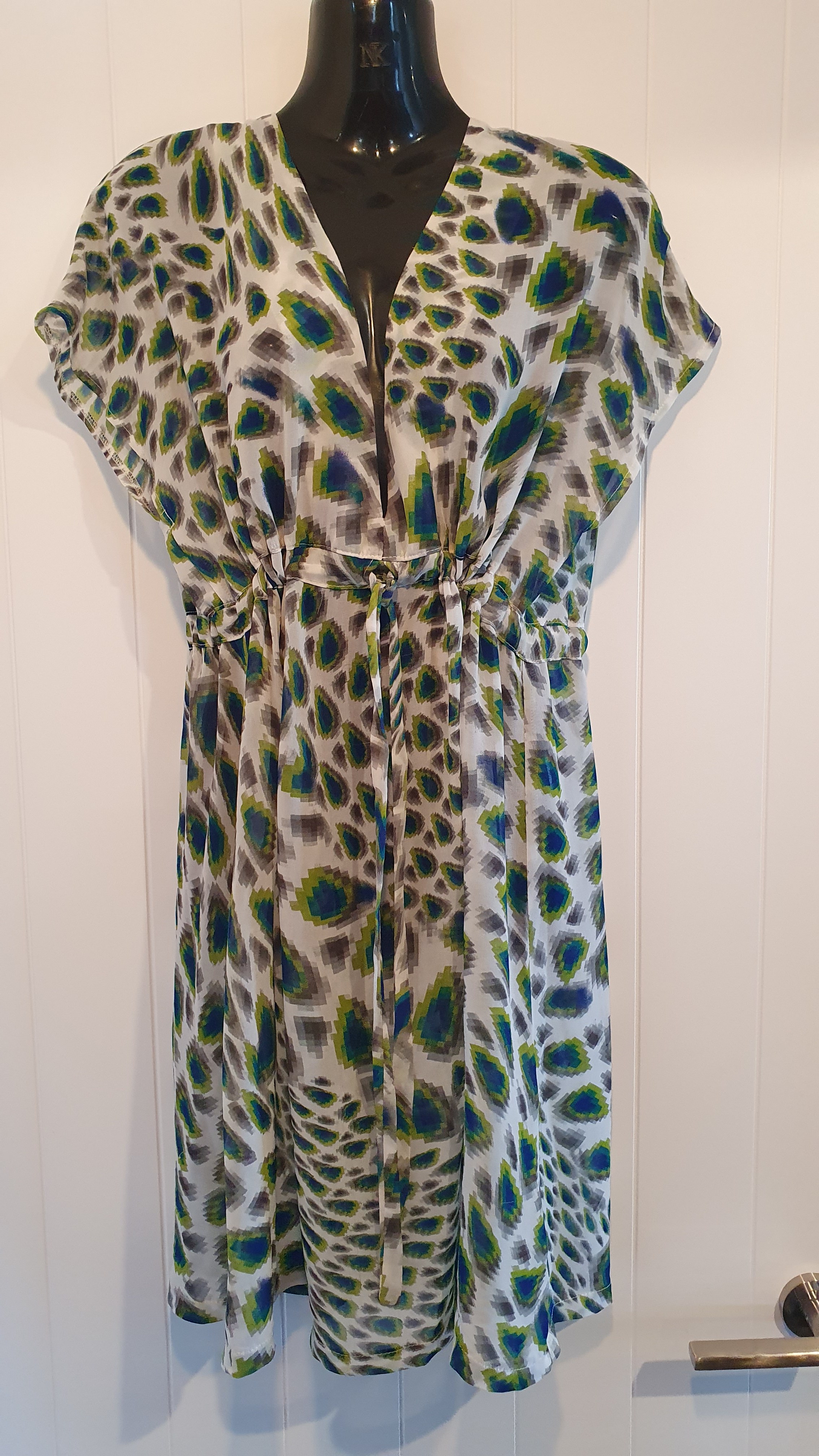 Jo Robertson Abstract Print Dress Green Blue Size S