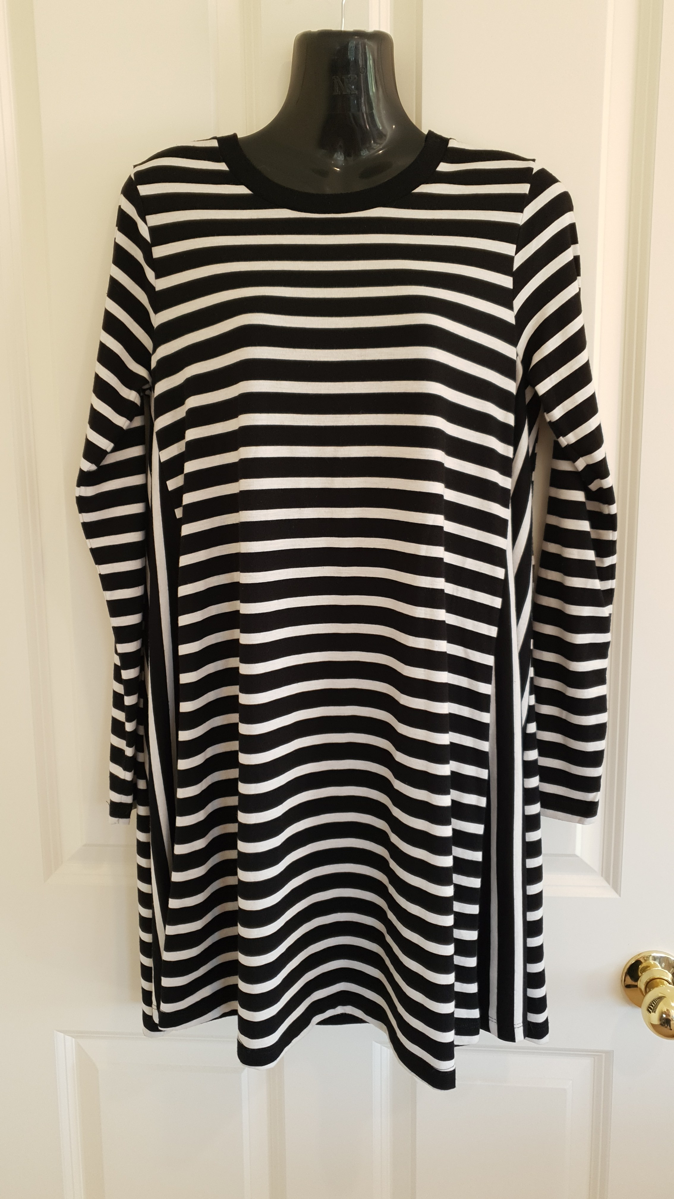 Glassons Stripe Swing Dress Black White Size S Long Sleeve