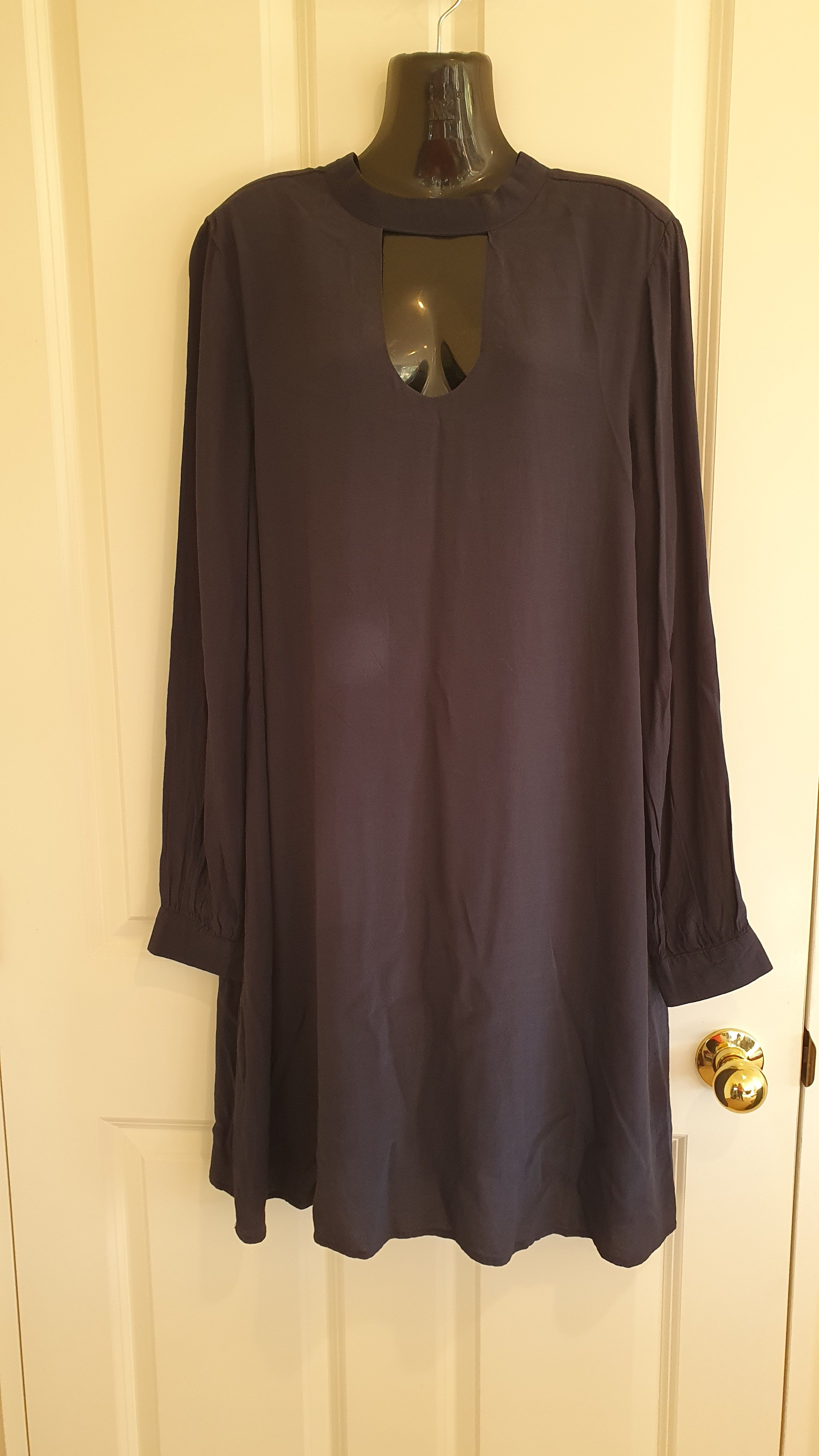 Sass Navy Keyhole Shift Dress Size 12 Long Sleeve Relaxed Fit