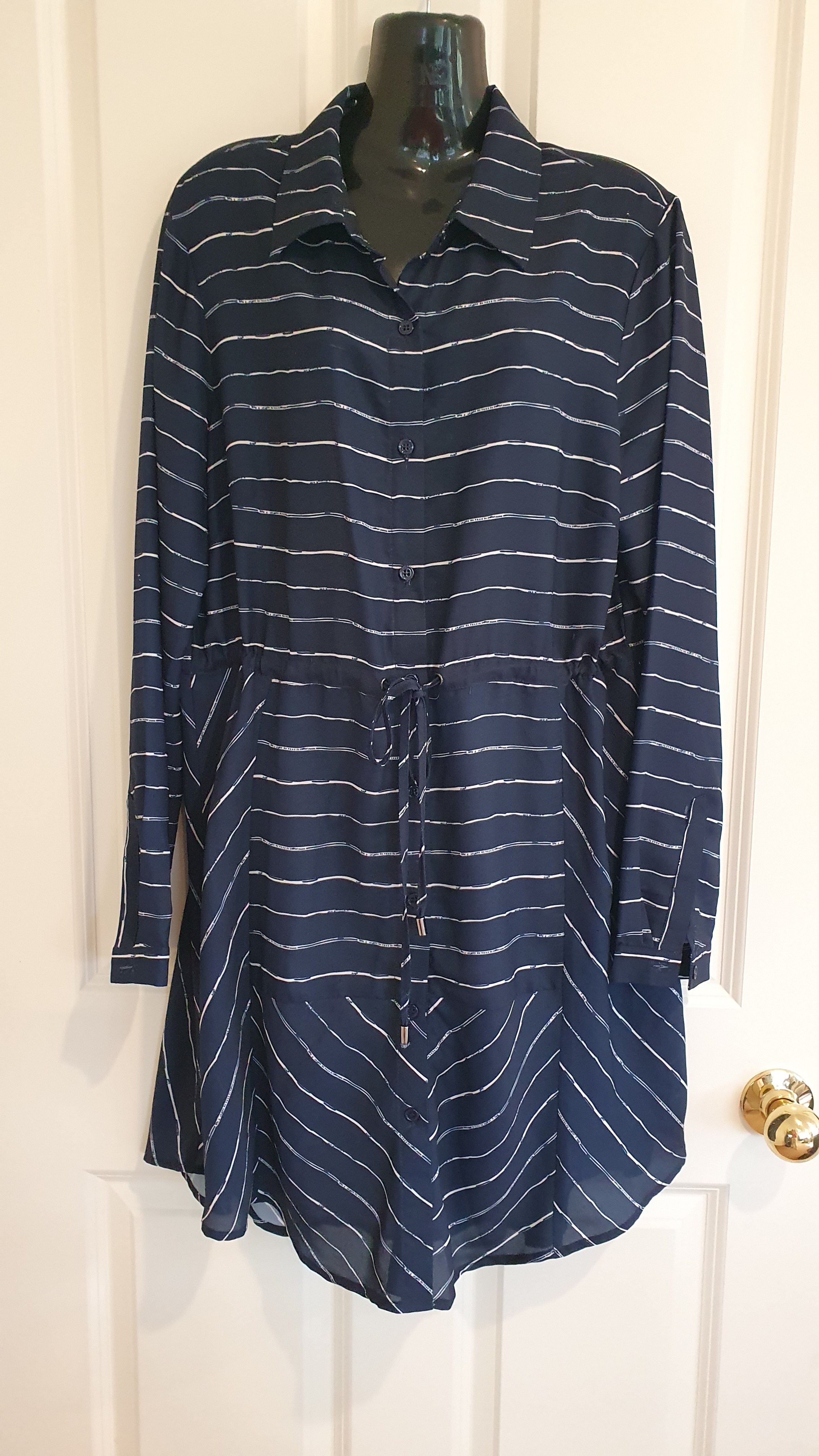 Gordon Smith Navy Stripe Shirt Dress Size 12
