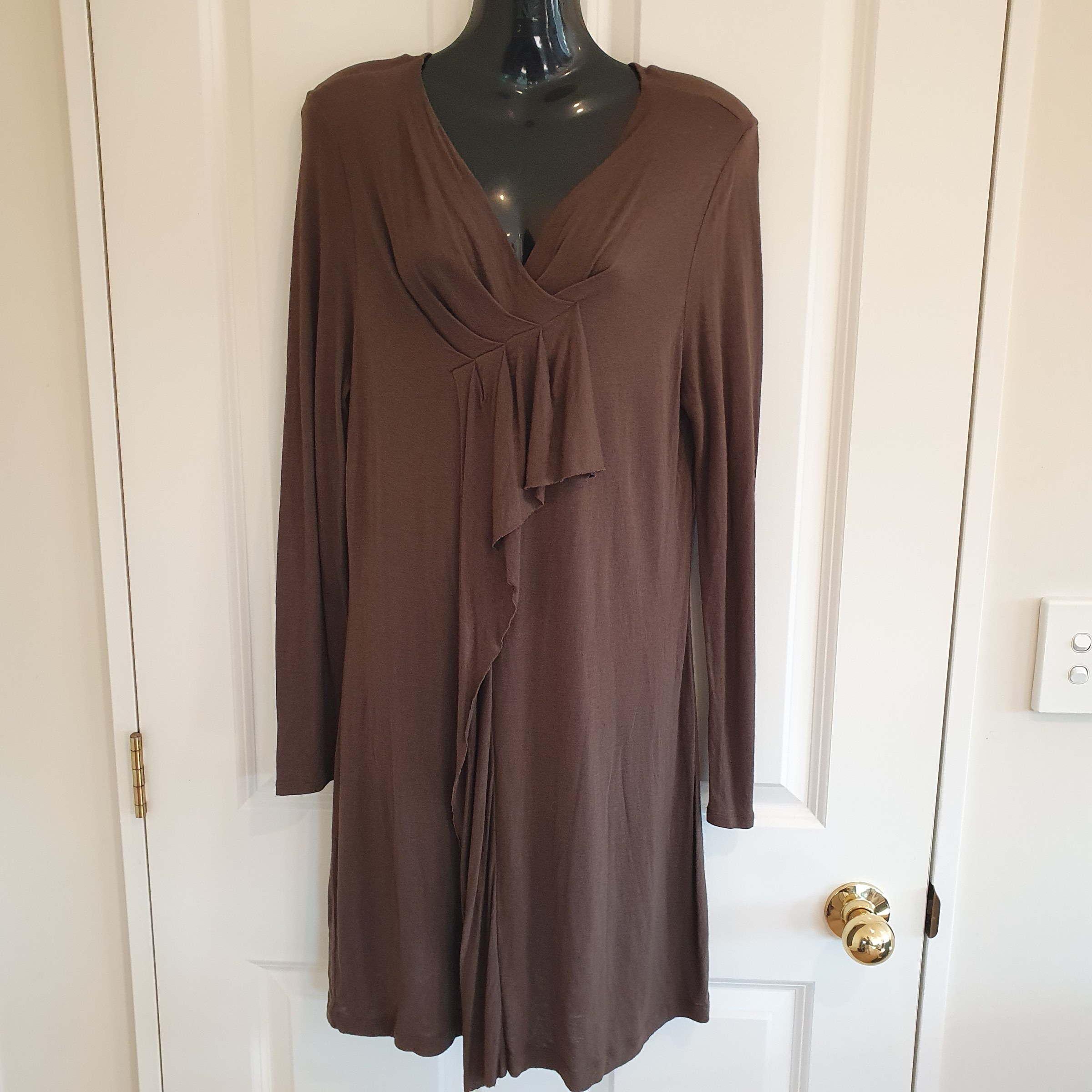 Veronica Maine Brown Wool Blend Drape Dress Size 12