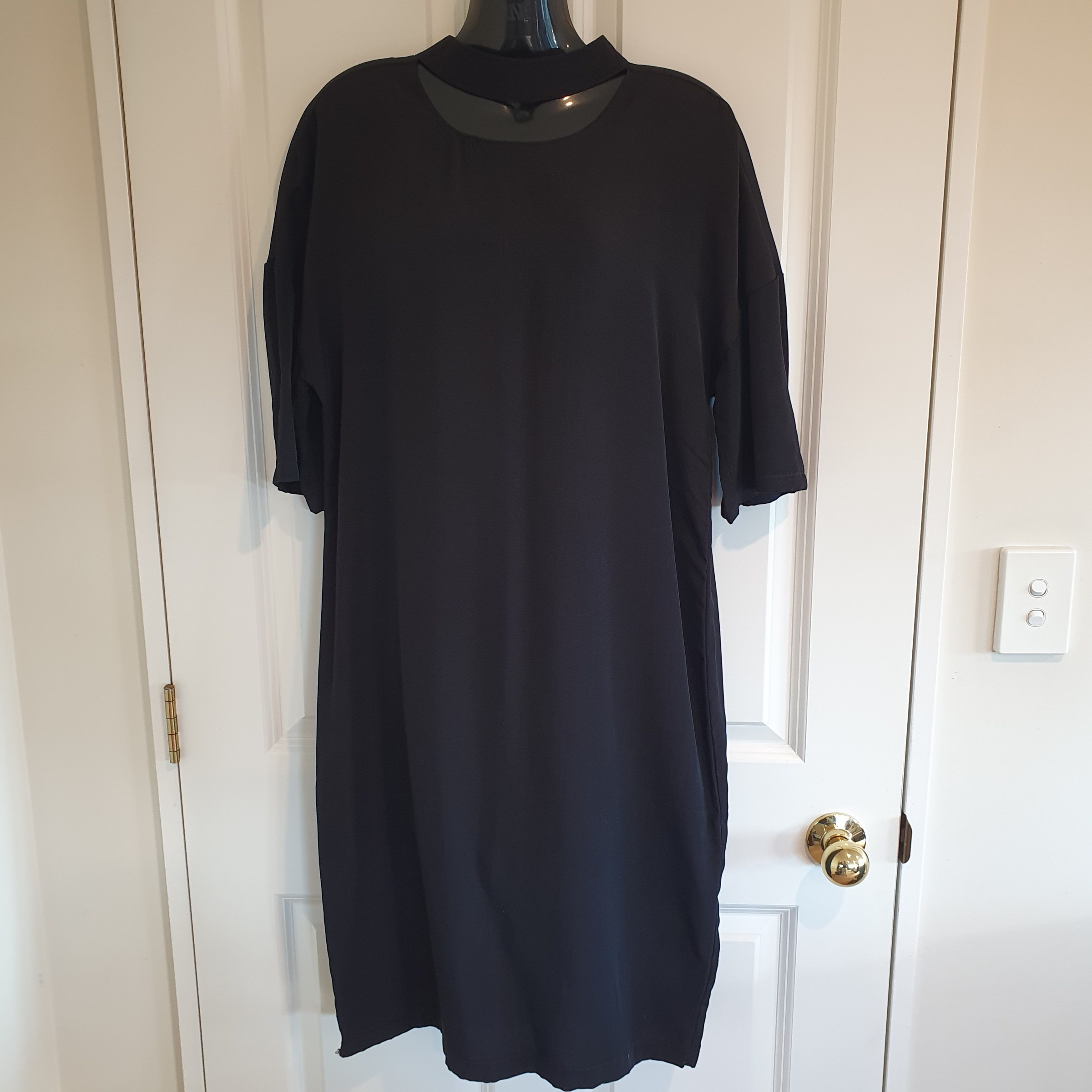 Neon Rose Black Midi Dress Size 10 with Choker Neck Detail