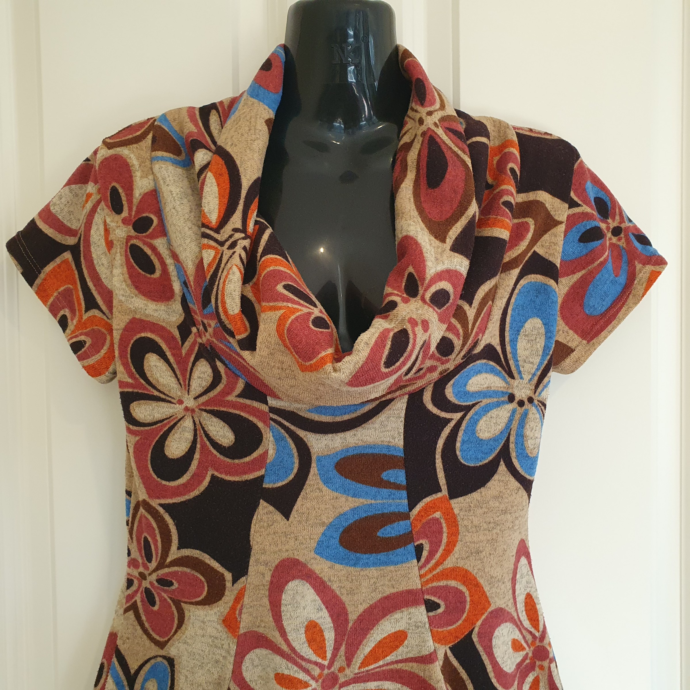 Ula Floral Cowl Neck Knit Dress Beige Multicolour Size S  Brand: Ula (South Island NZ)