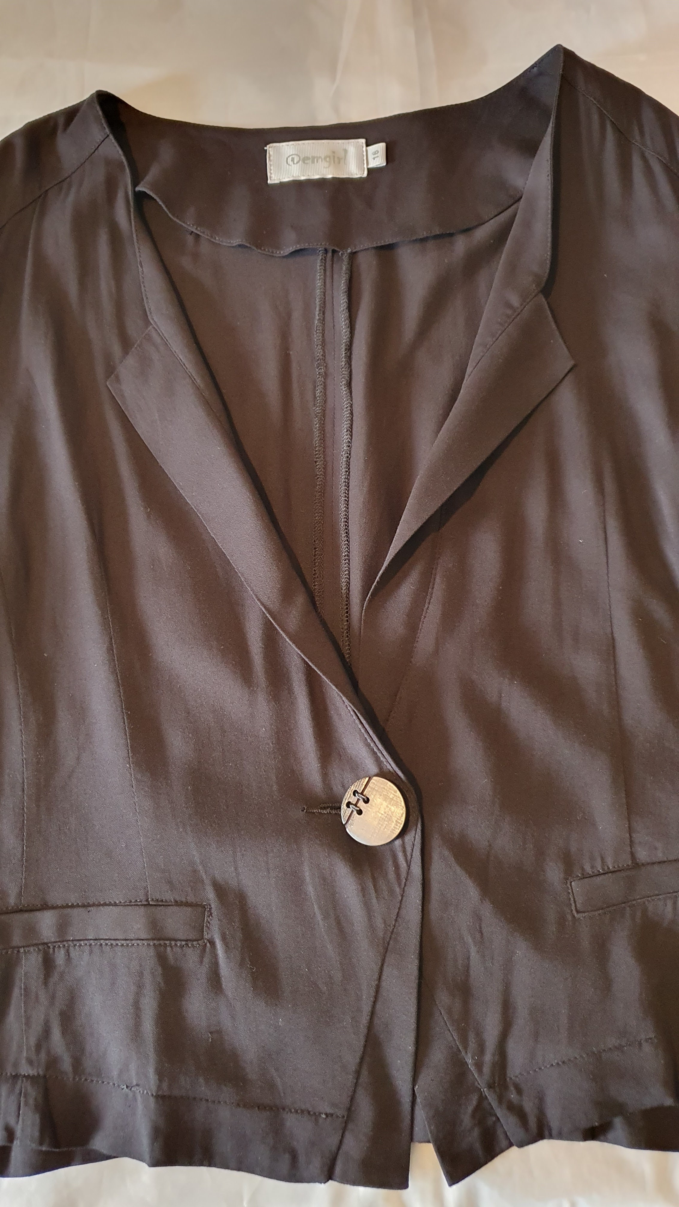 Demgirl Blazer Black Size 16 Waterfall Open Front