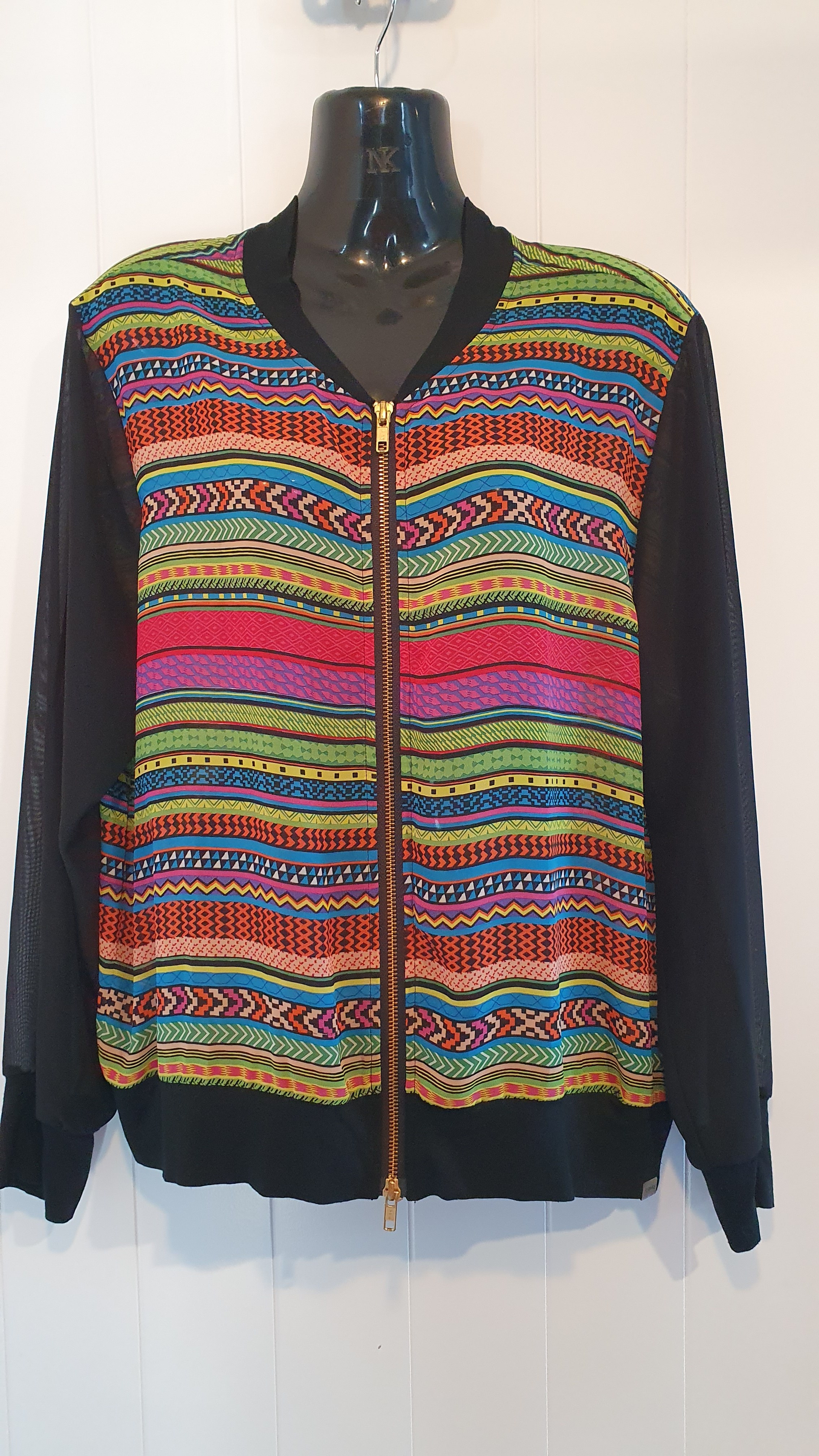 Charcoal Printed Bomber Jacket Multi Colour Size 14