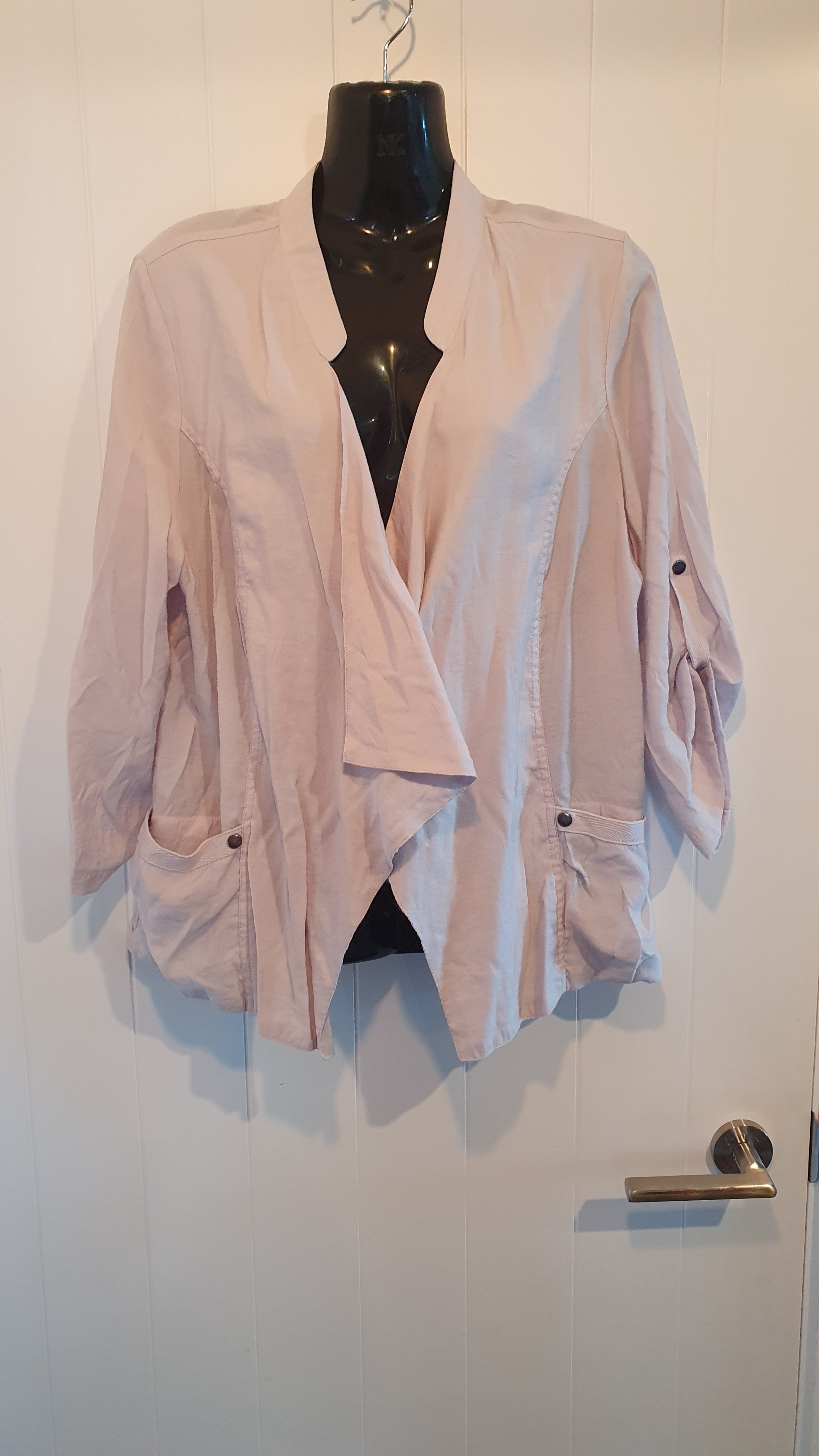 Katies Drape Jacket Blush Pink Size 14 Open Front Pockets