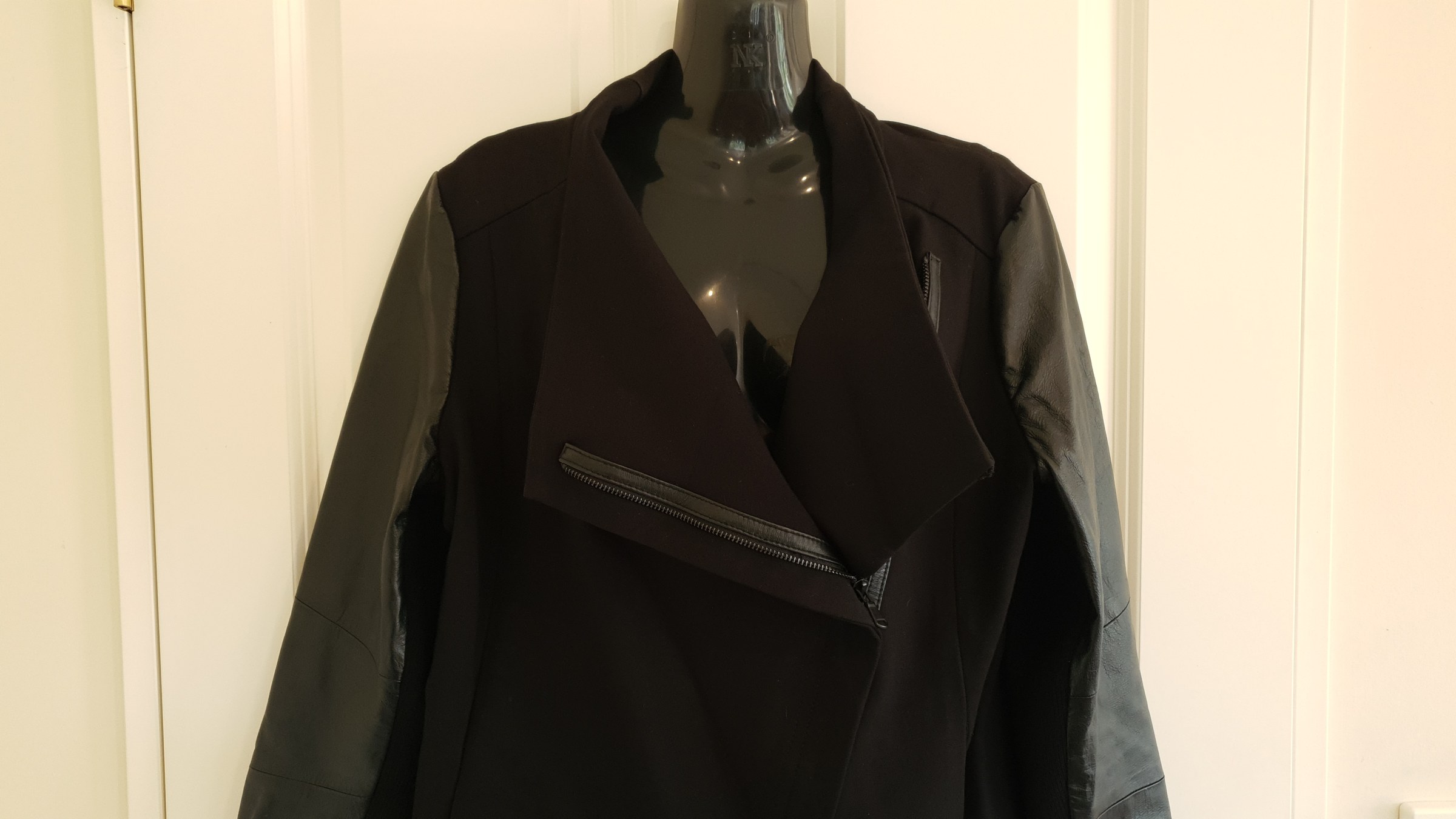 Grace Hill Leather Sleeve Jacket Black Size 14 Wool Blend Moto Style