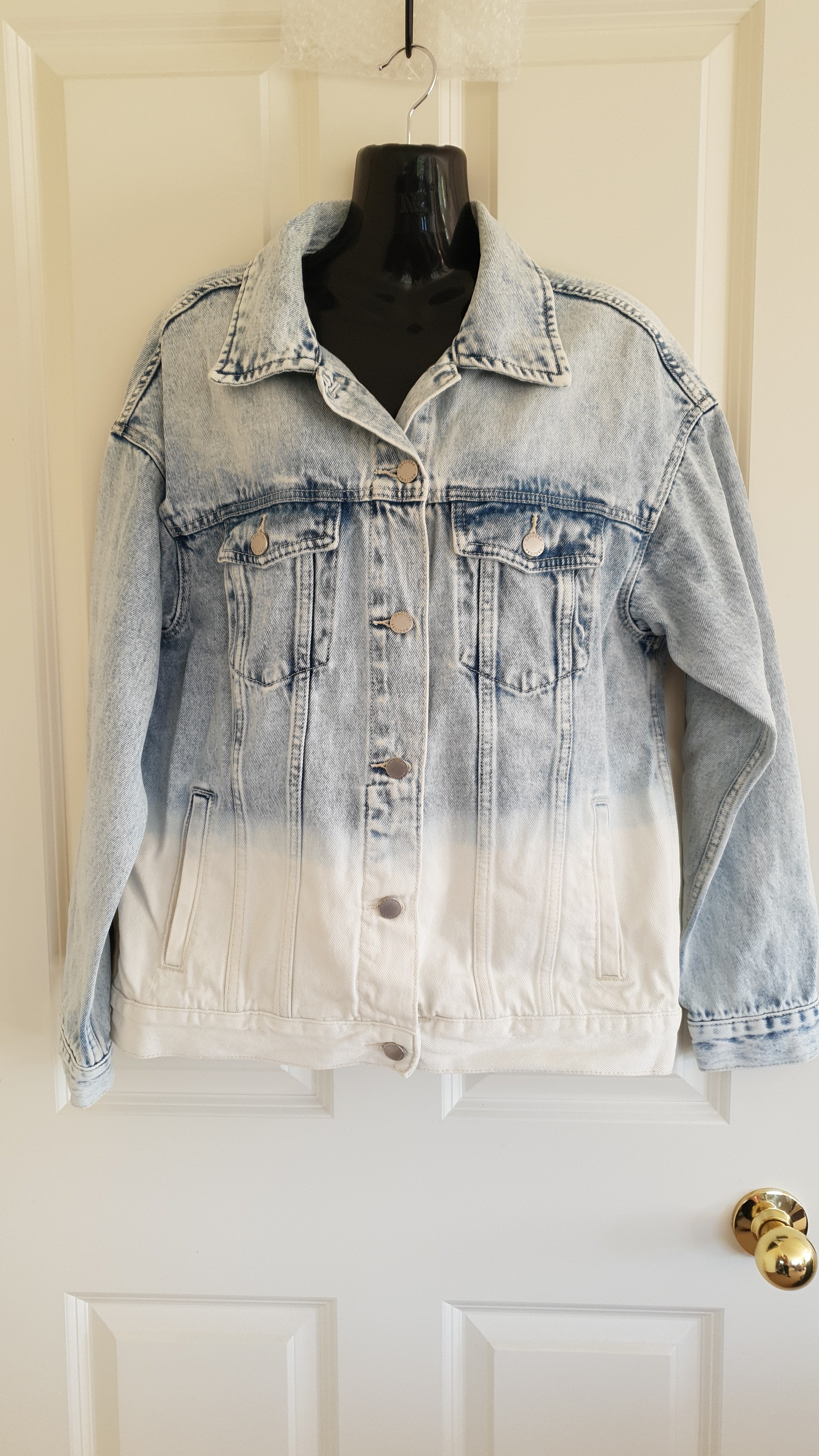 Decjuba Oversized Denim Jacket Acid Wash Blue Size 12 100% Cotton