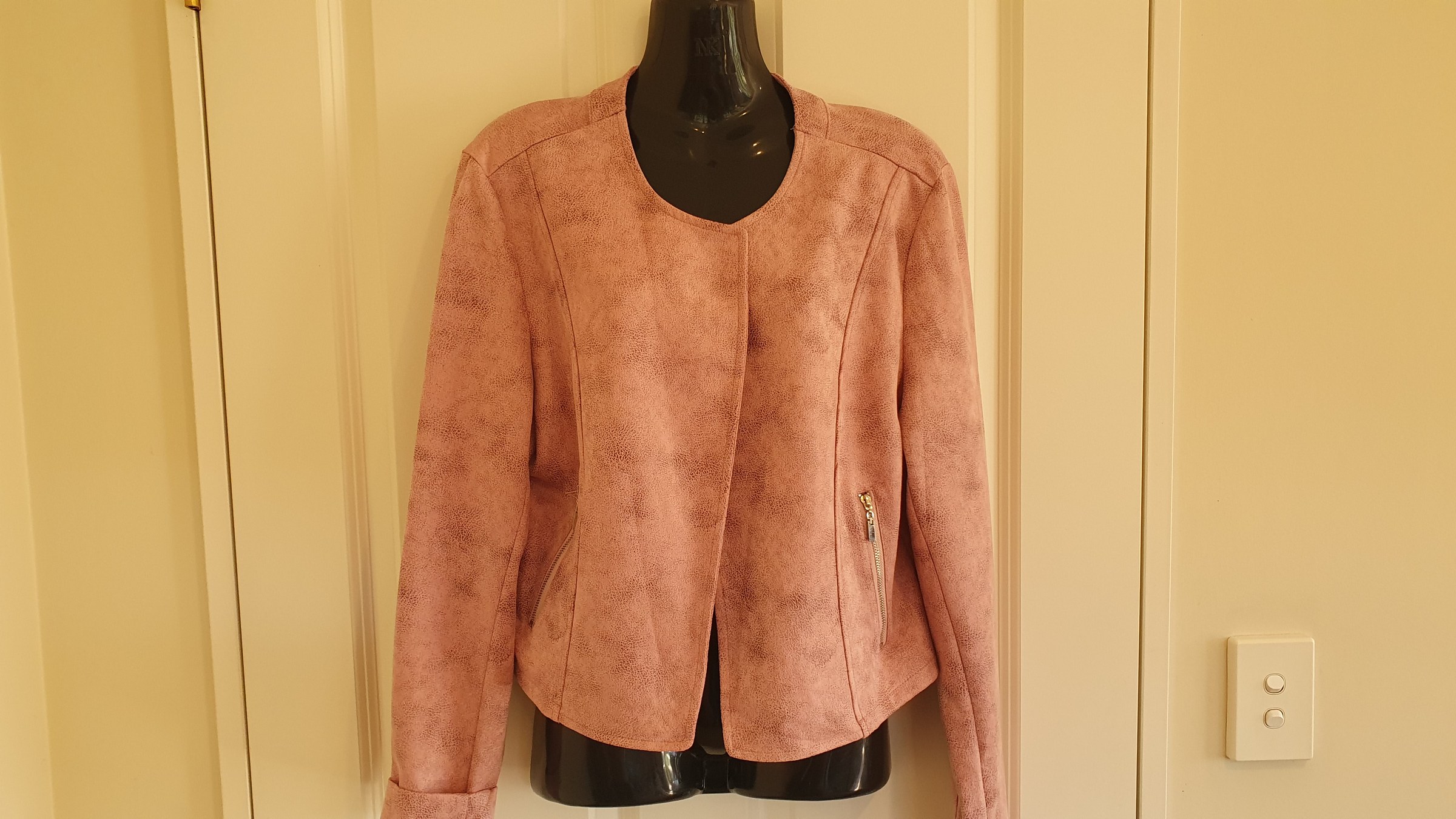 Merric Pink Faux Suede Jacket Size 12 Open Front