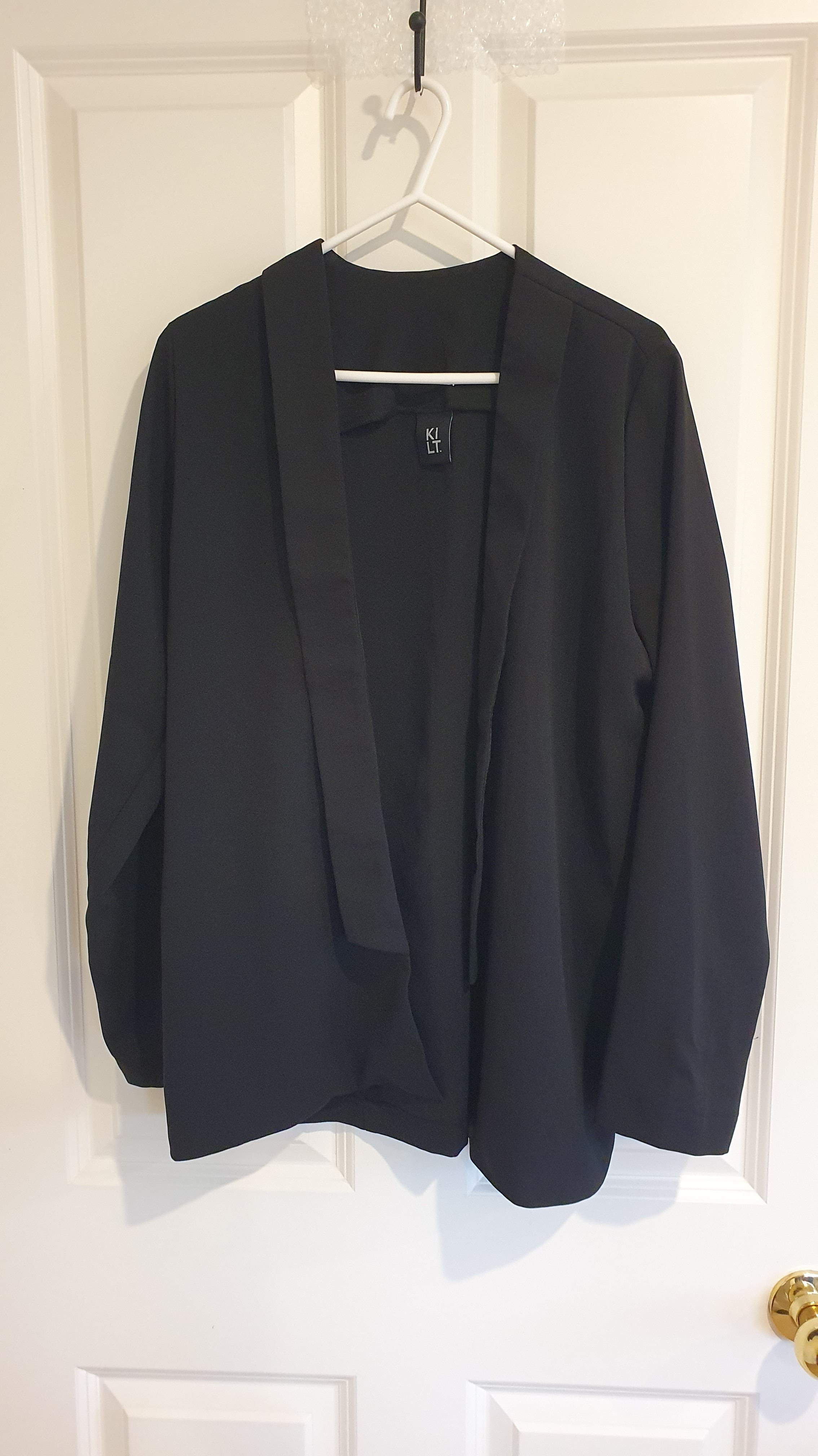 Kilt NZ Made Black Open Front Jacket Size 12