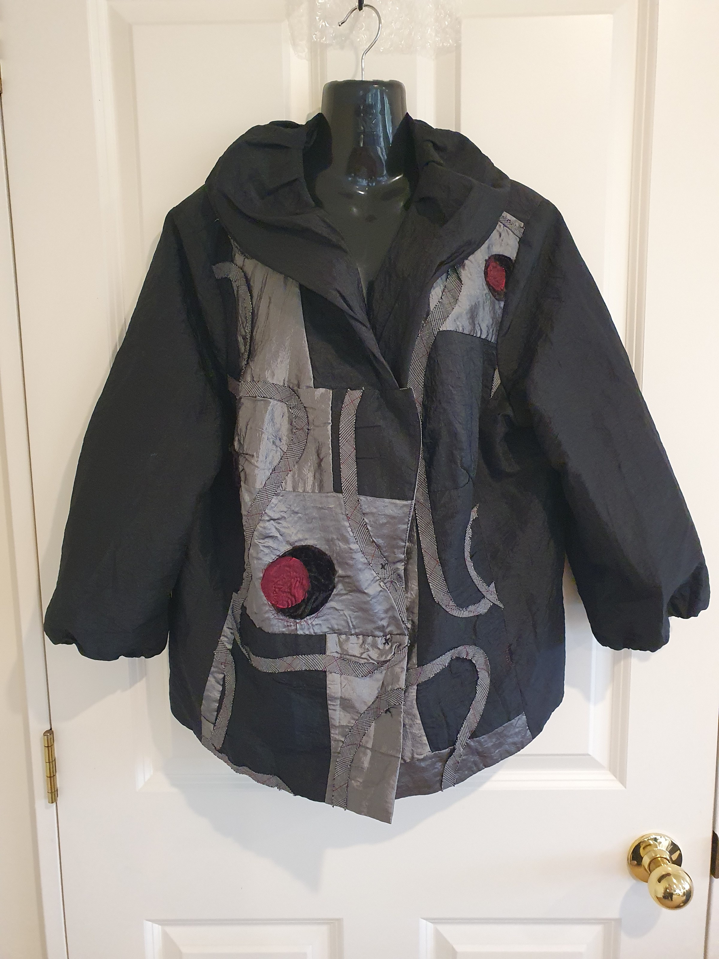 Faye Browne Black Patchwork Jacket Size 16 Oversized Artistic Statement Jacket