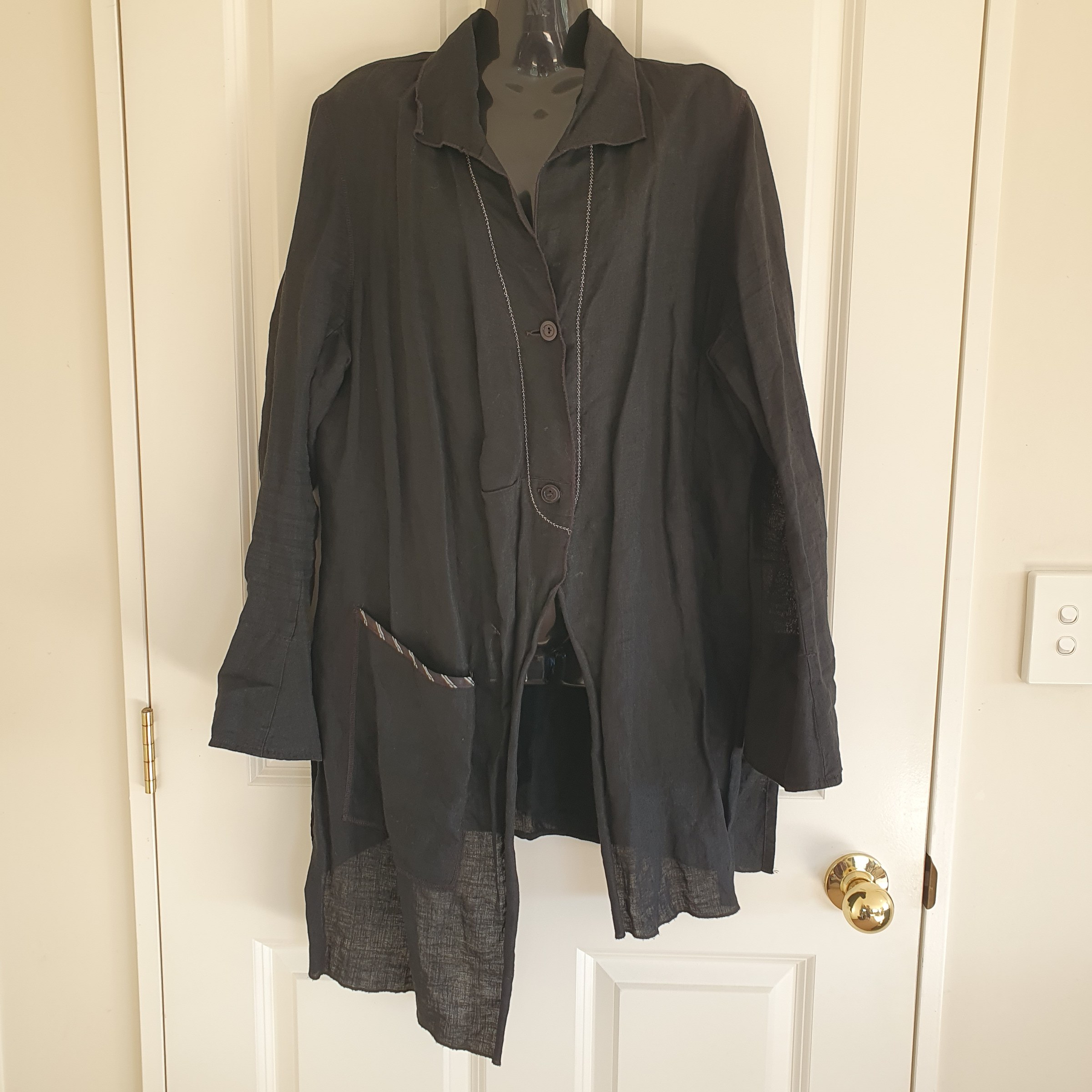 Verge 100% Linen Asymmetrical Open Front Jacket Size L Made in NZ