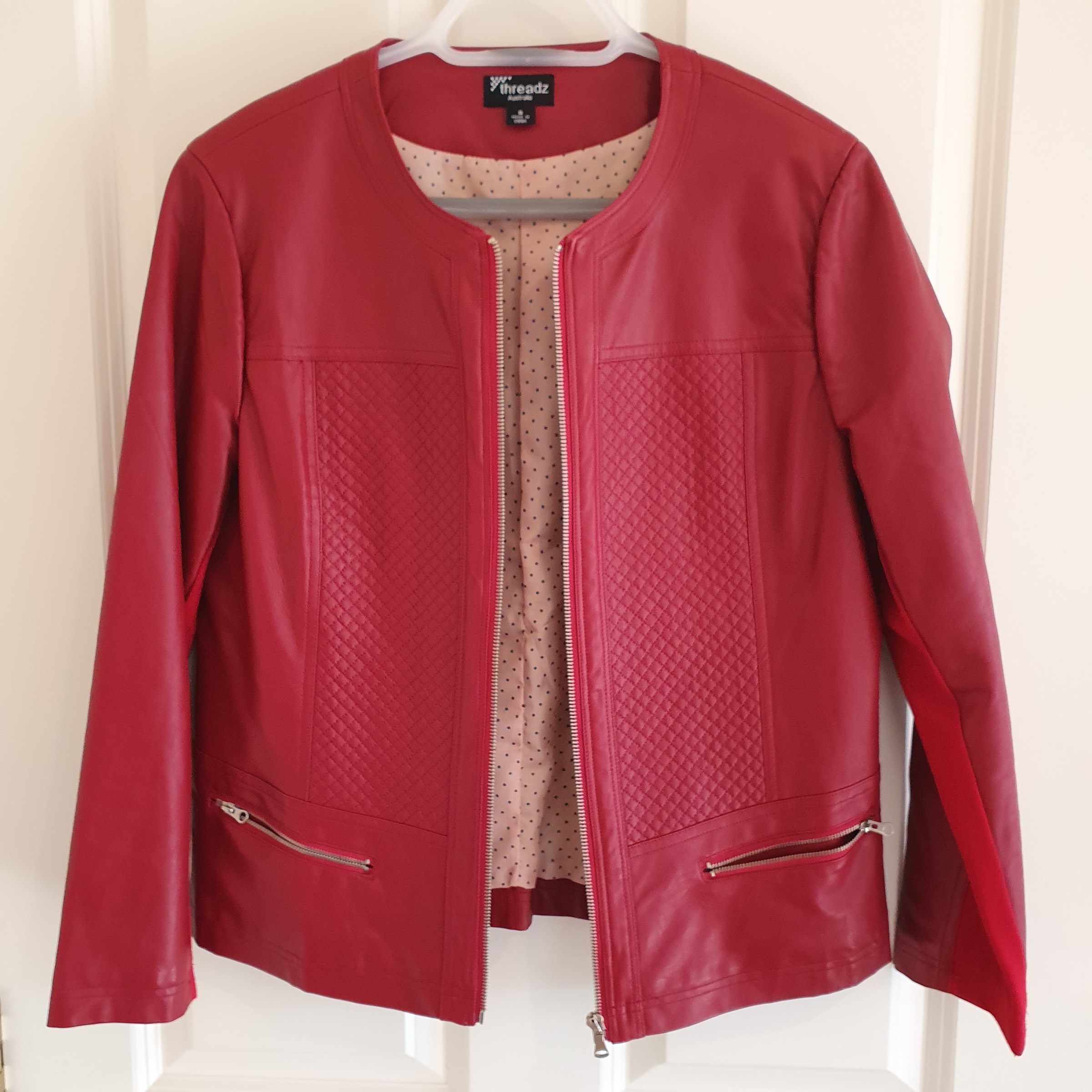 Threadz Australia Red Quilted Zip Jacket Size S Faux Leather Biker Style