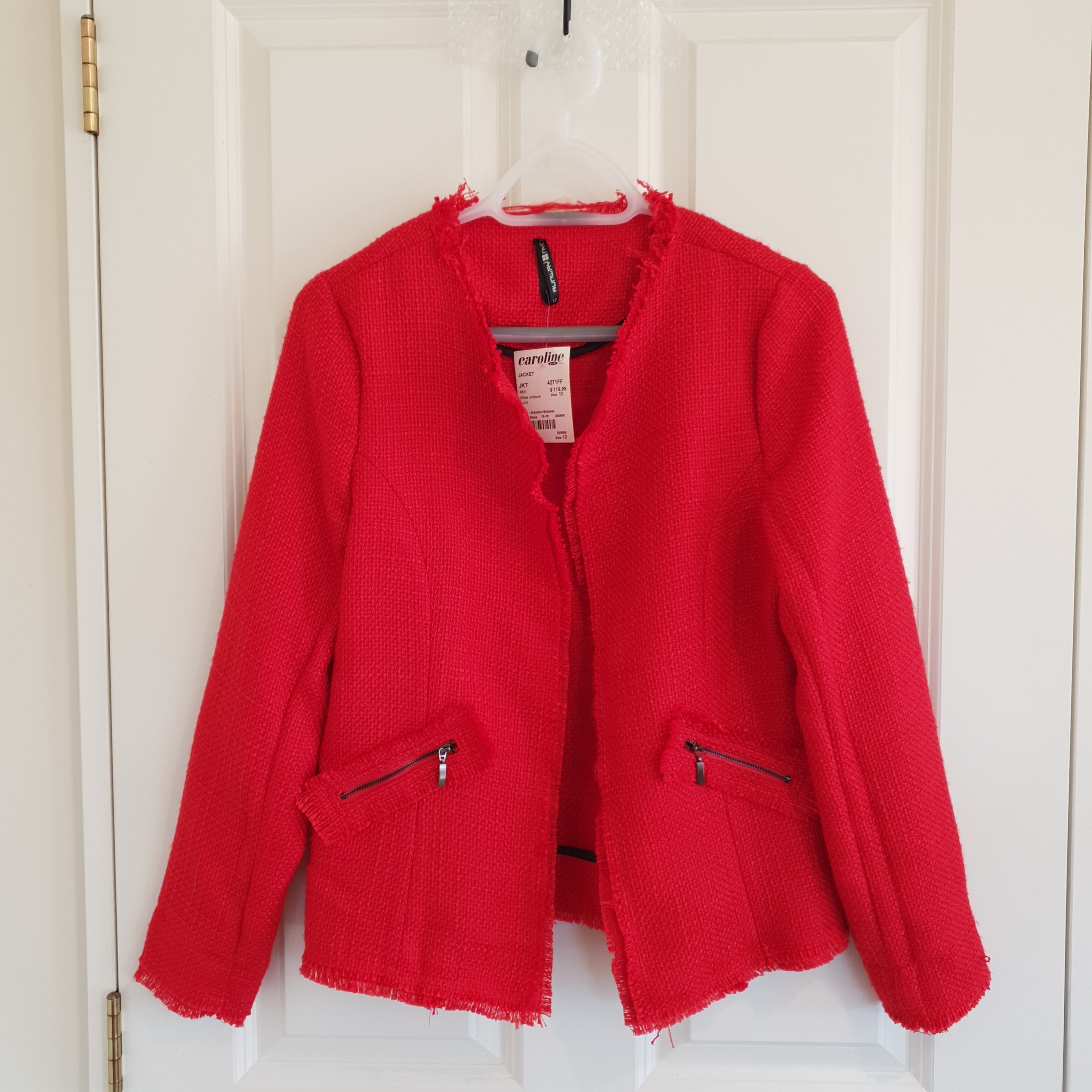 Runway NYC Red Textured Raw Edge Jacket – Size 12