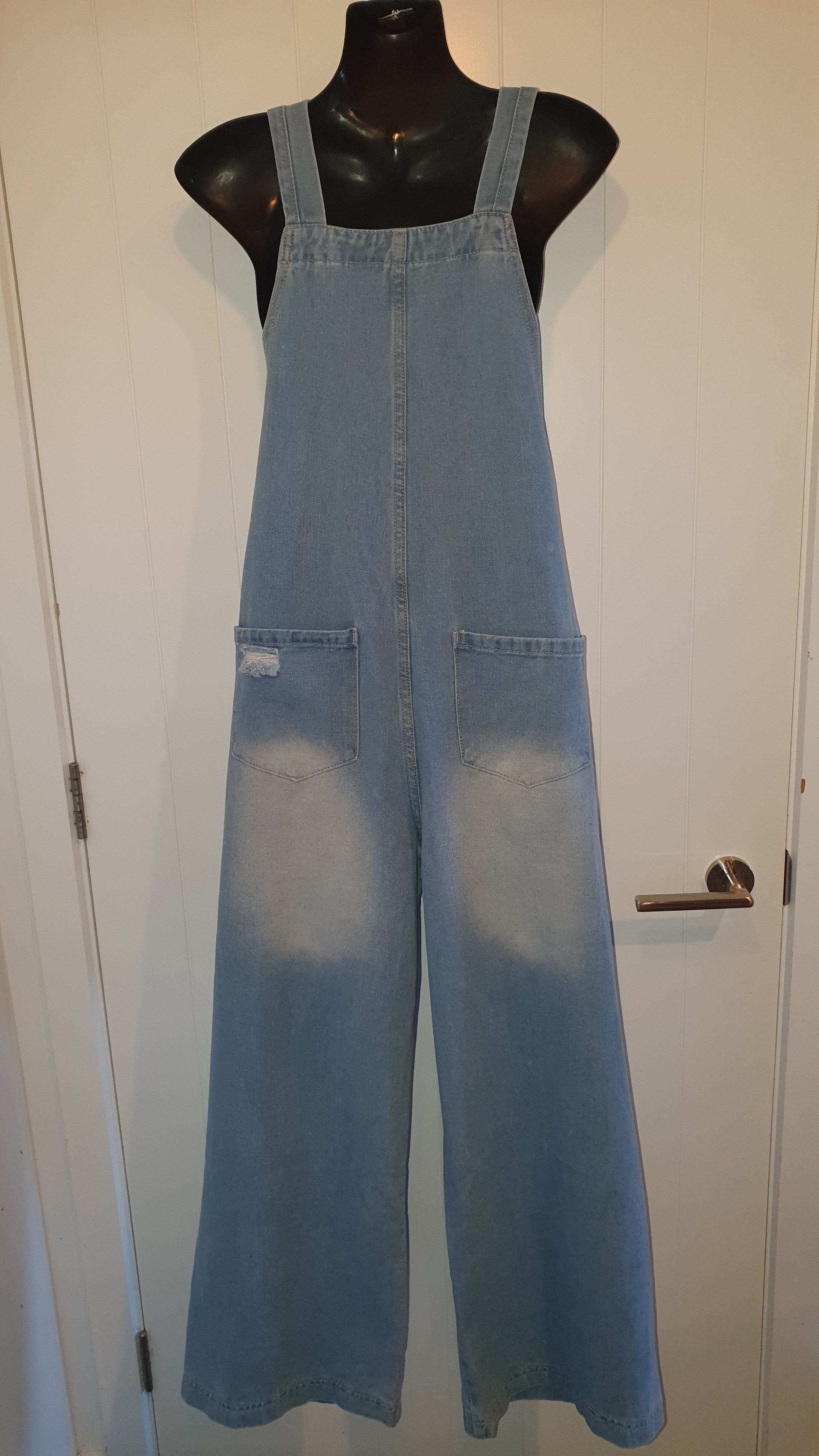 Gleya Denim Overalls Light Wash Distressed Size M As NWT