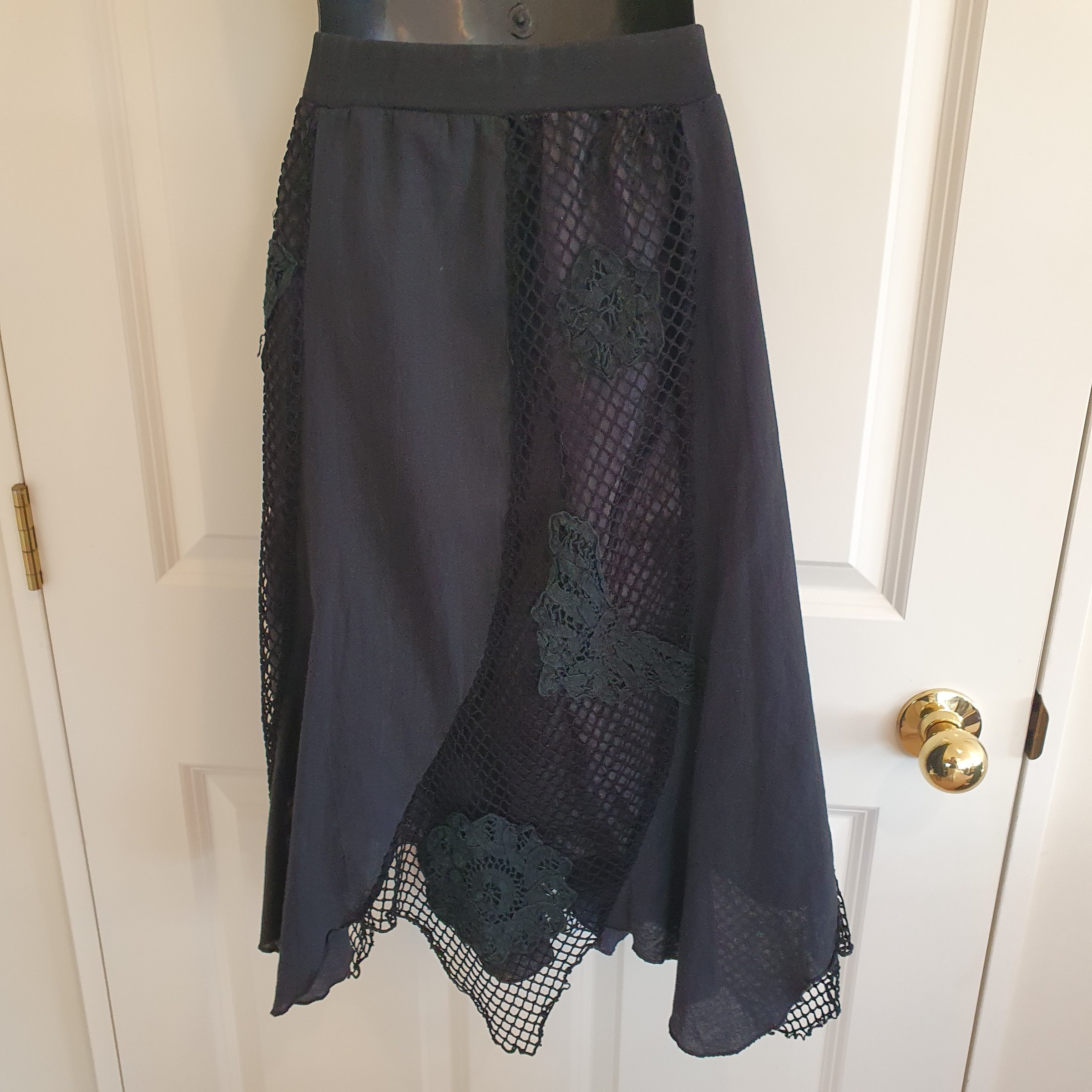 Anventagous Black Mesh Panel Skirt NZ Designer L SK0464