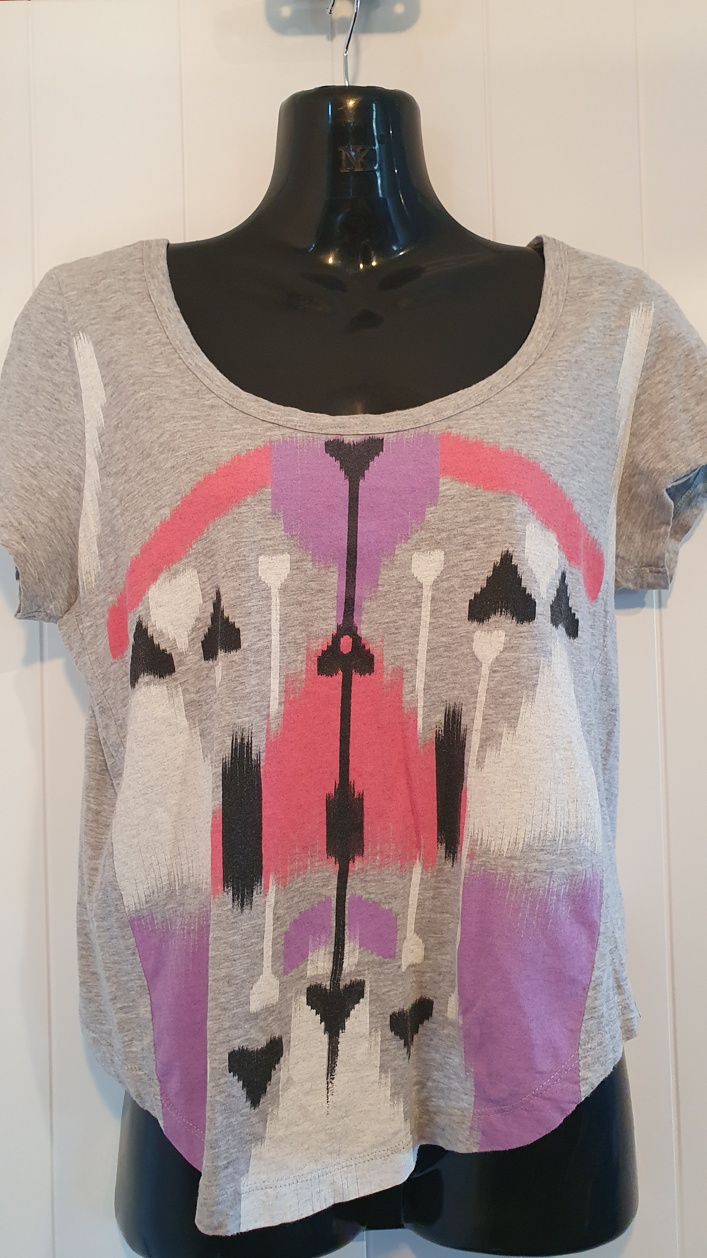 Roxy Graphic Crop Tee Grey Pink Size 8