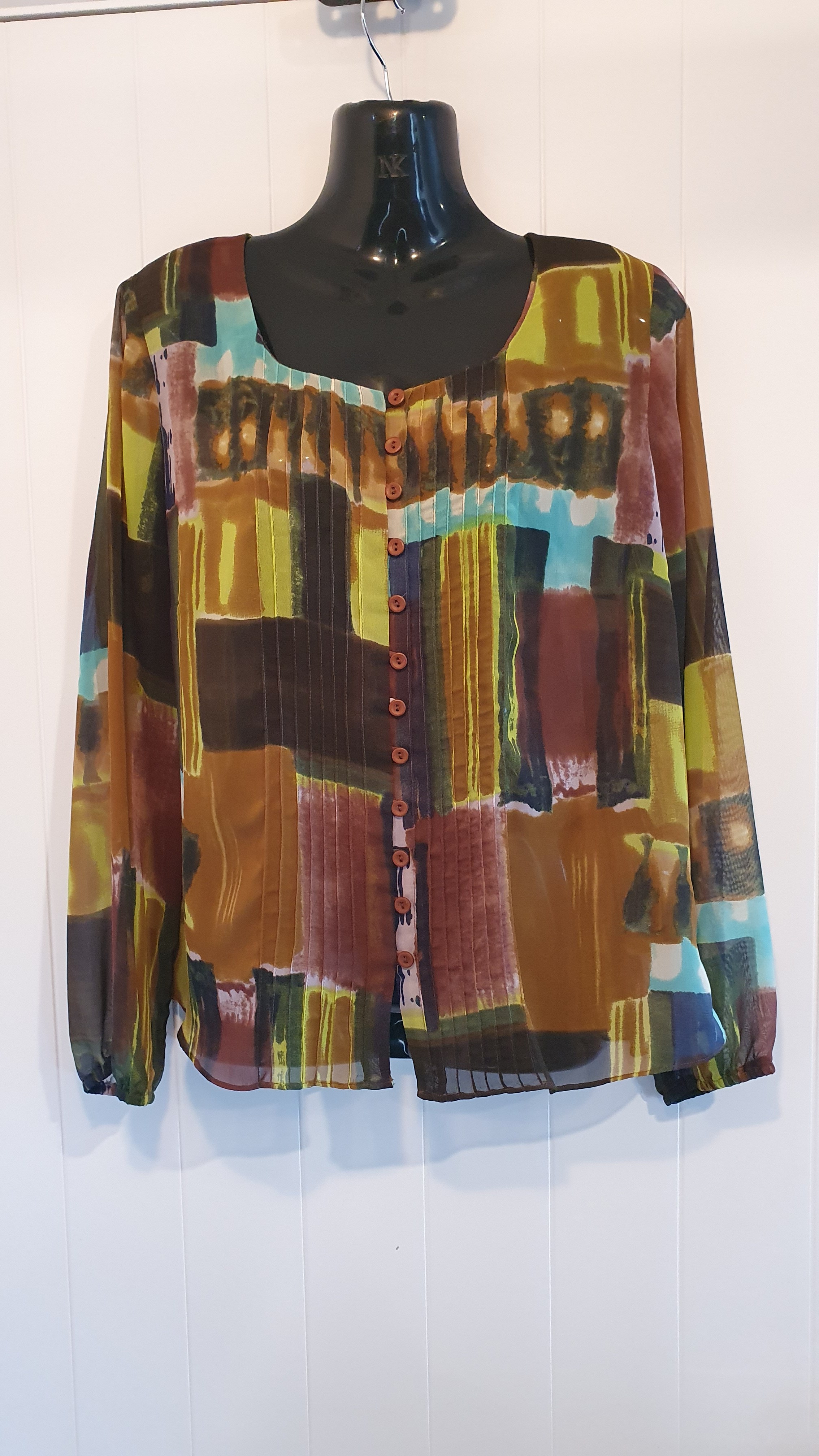 Philosophy Sheer Button Blouse Multi Print Size 10