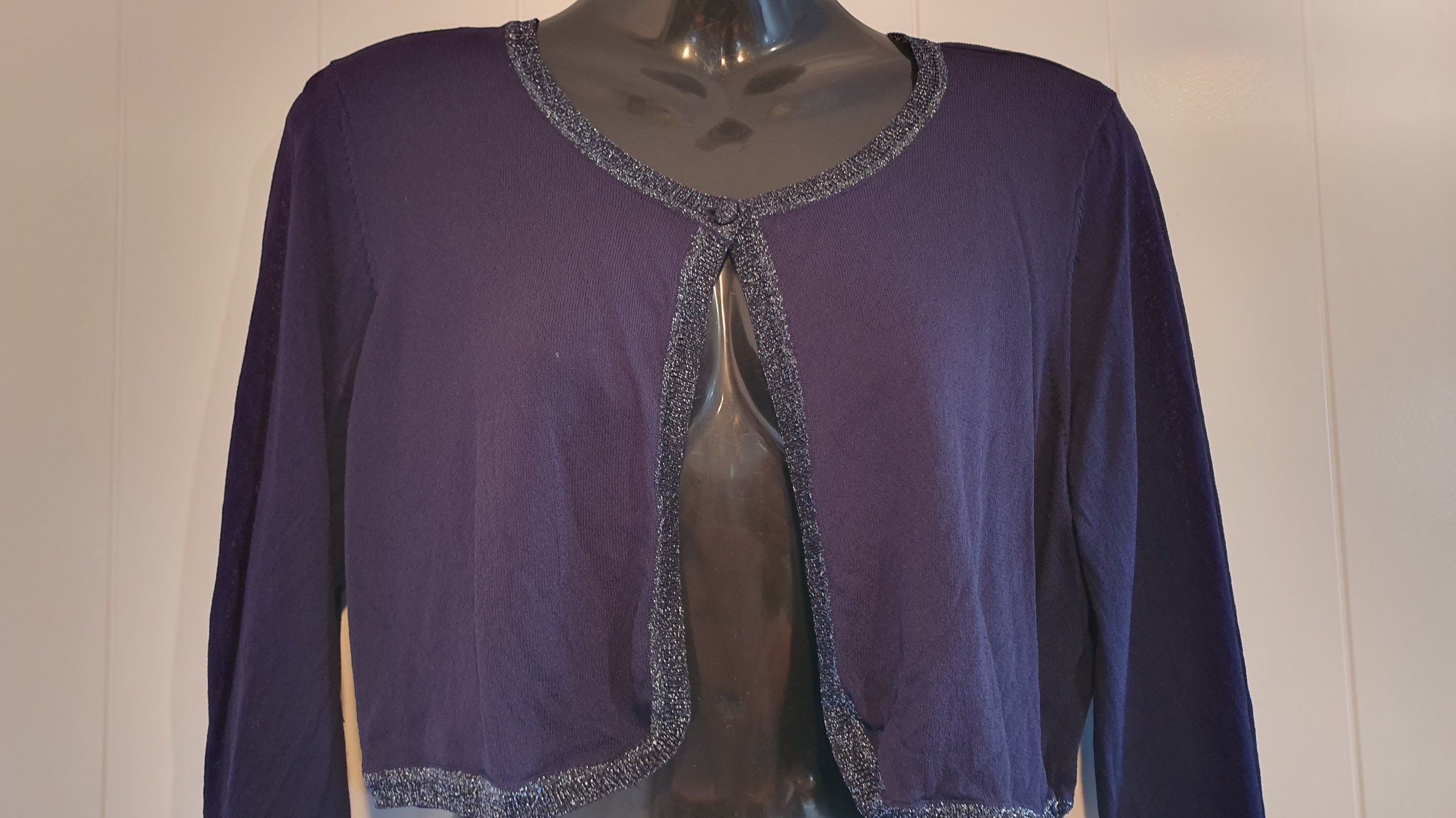 Monsoon Cropped Cardigan Purple Metallic Trim Size 14