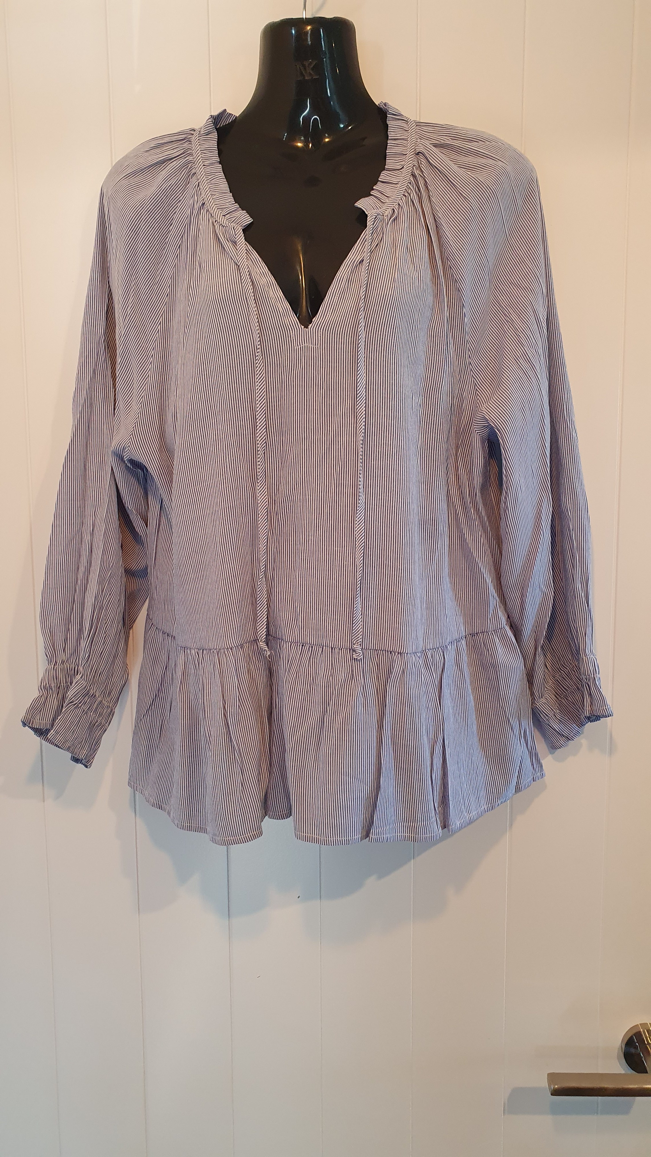 Whistle Blue Stripe Tie Neck Blouse Size 12