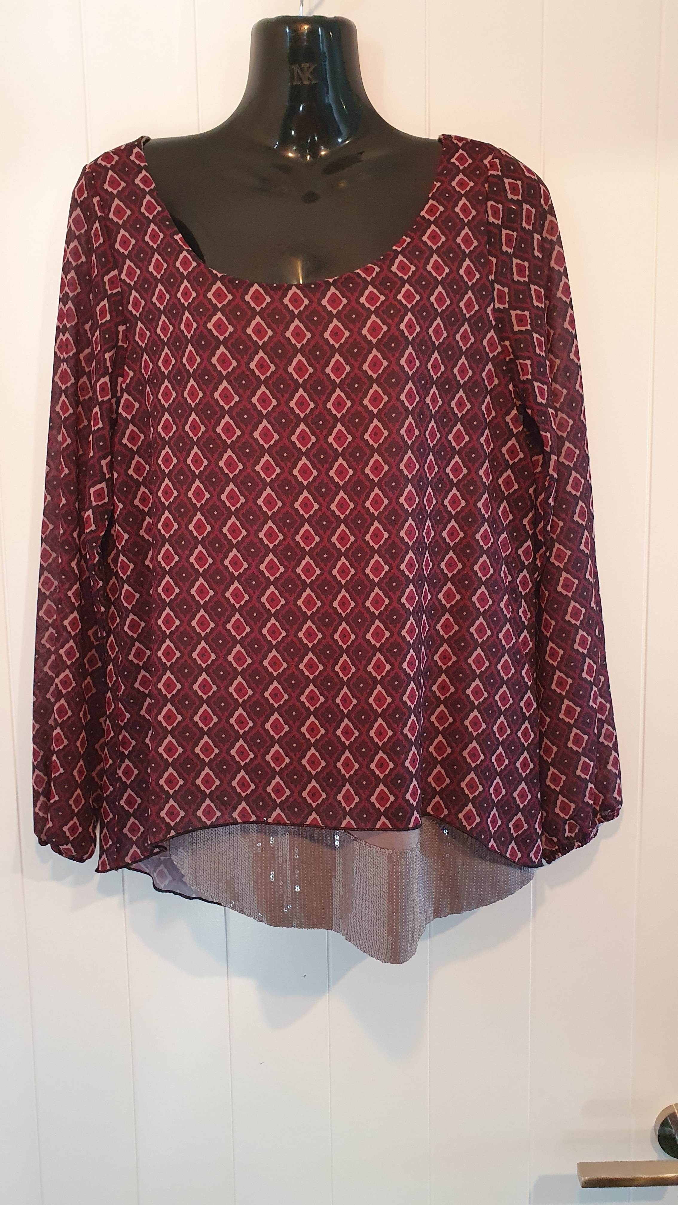 Heine Geometric Print Top Burgundy Pink Size 8/10
