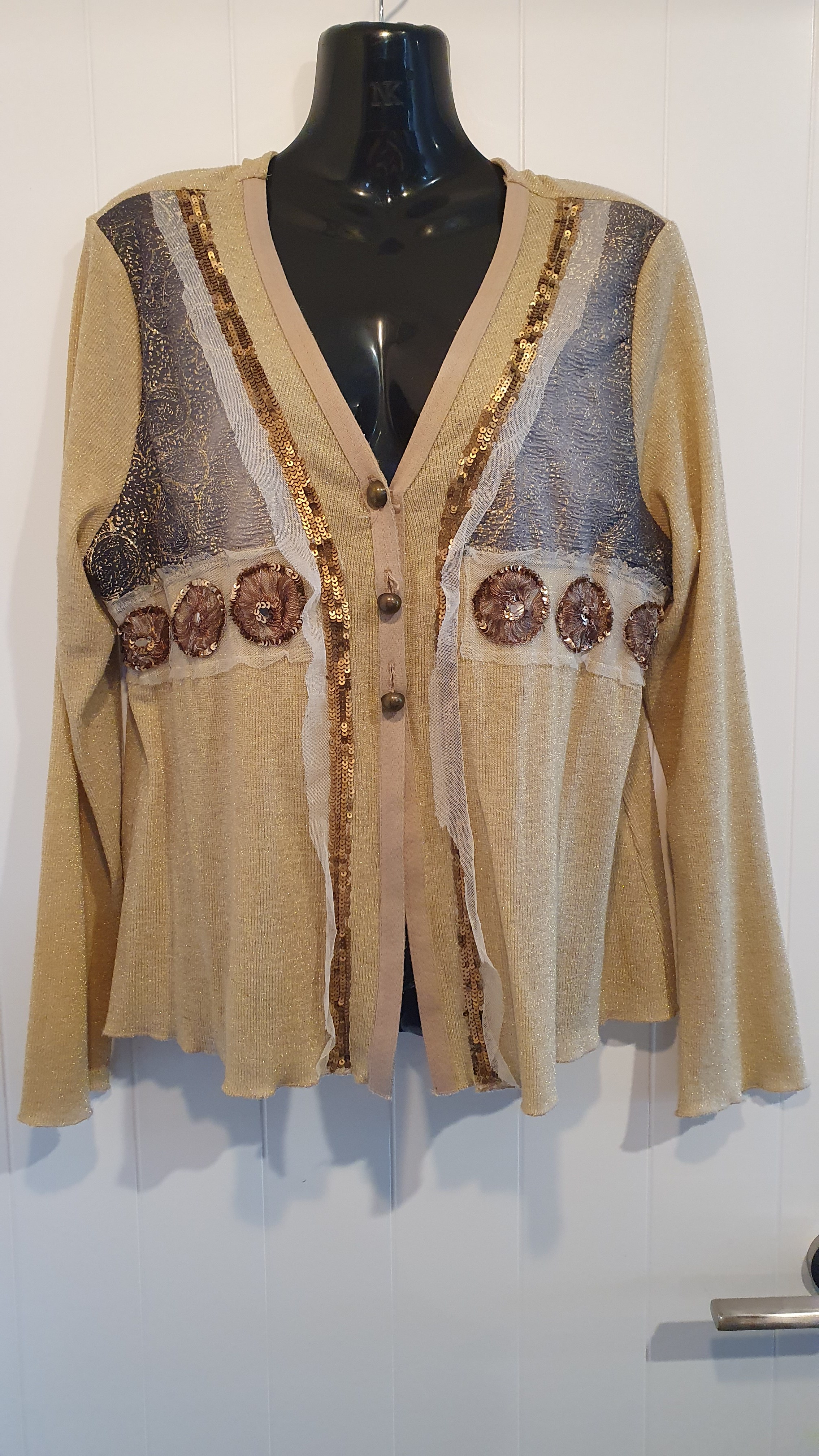 David Pond Vintage Top Sequin Detail Gold Size 14