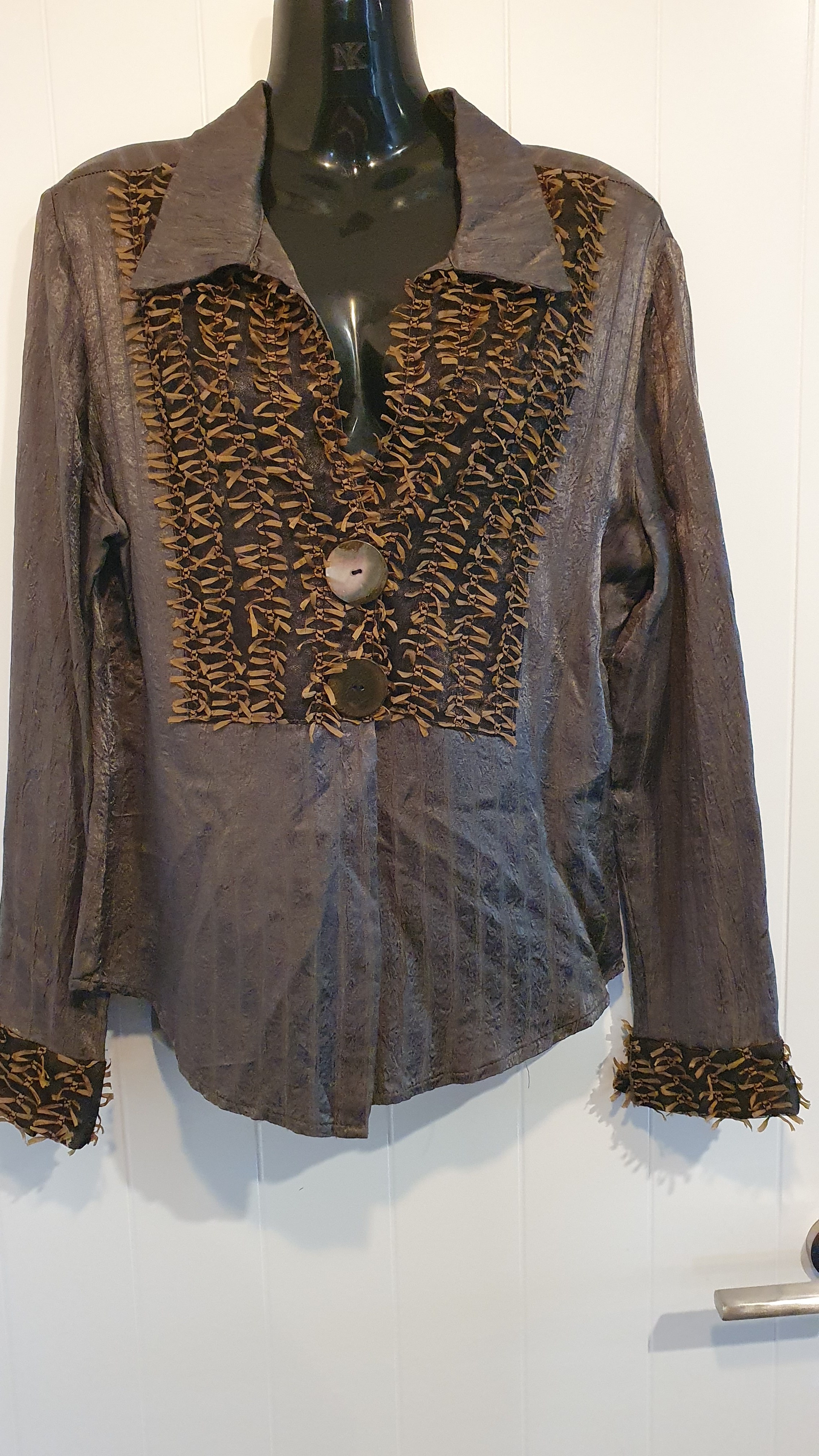 Annah Stretton Vintage Textured Jacket Olive/ brown Size S