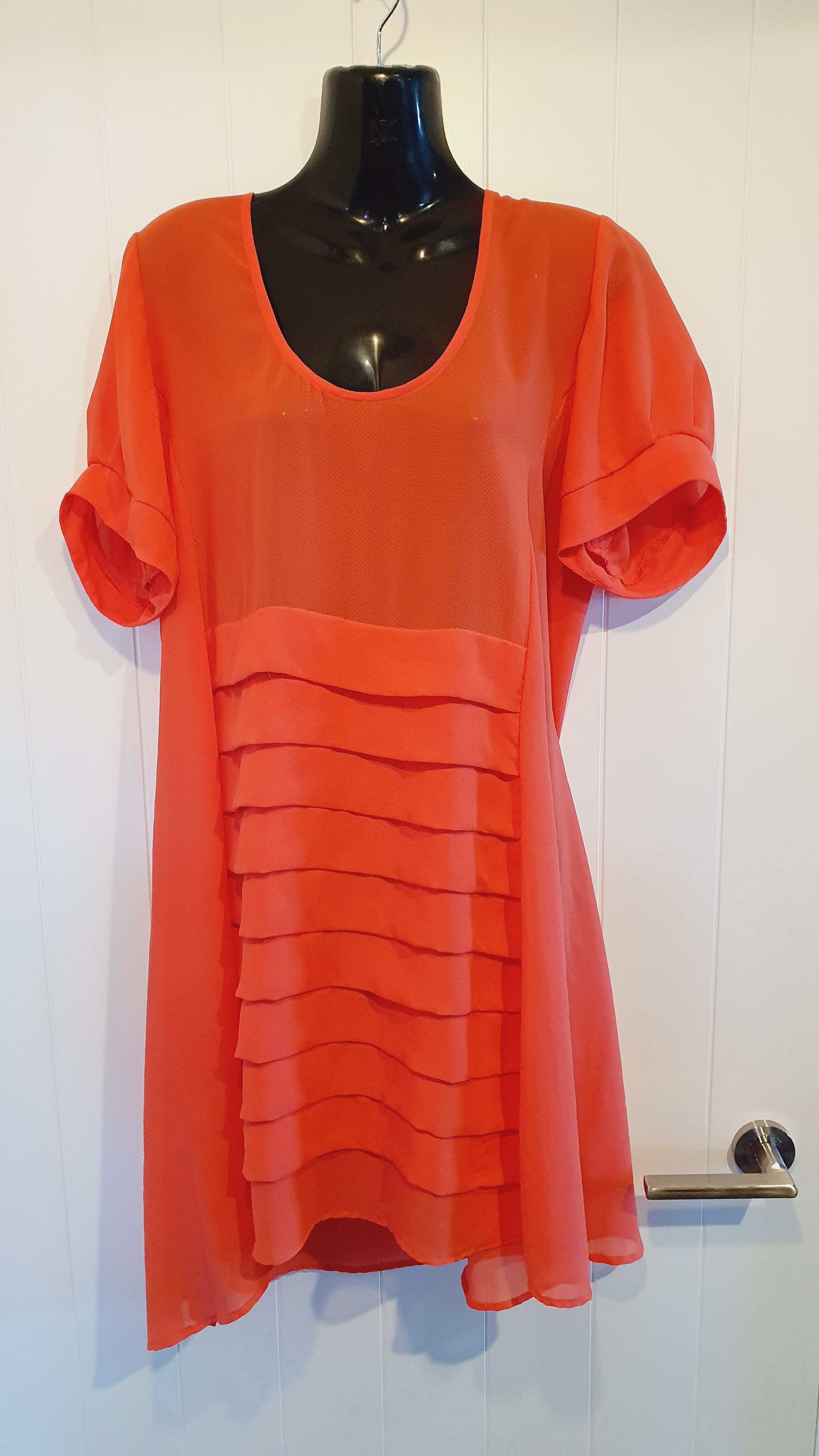 Artisan Orange Layered Tunic Top Size 10 Sheer Overlay Draped Summer