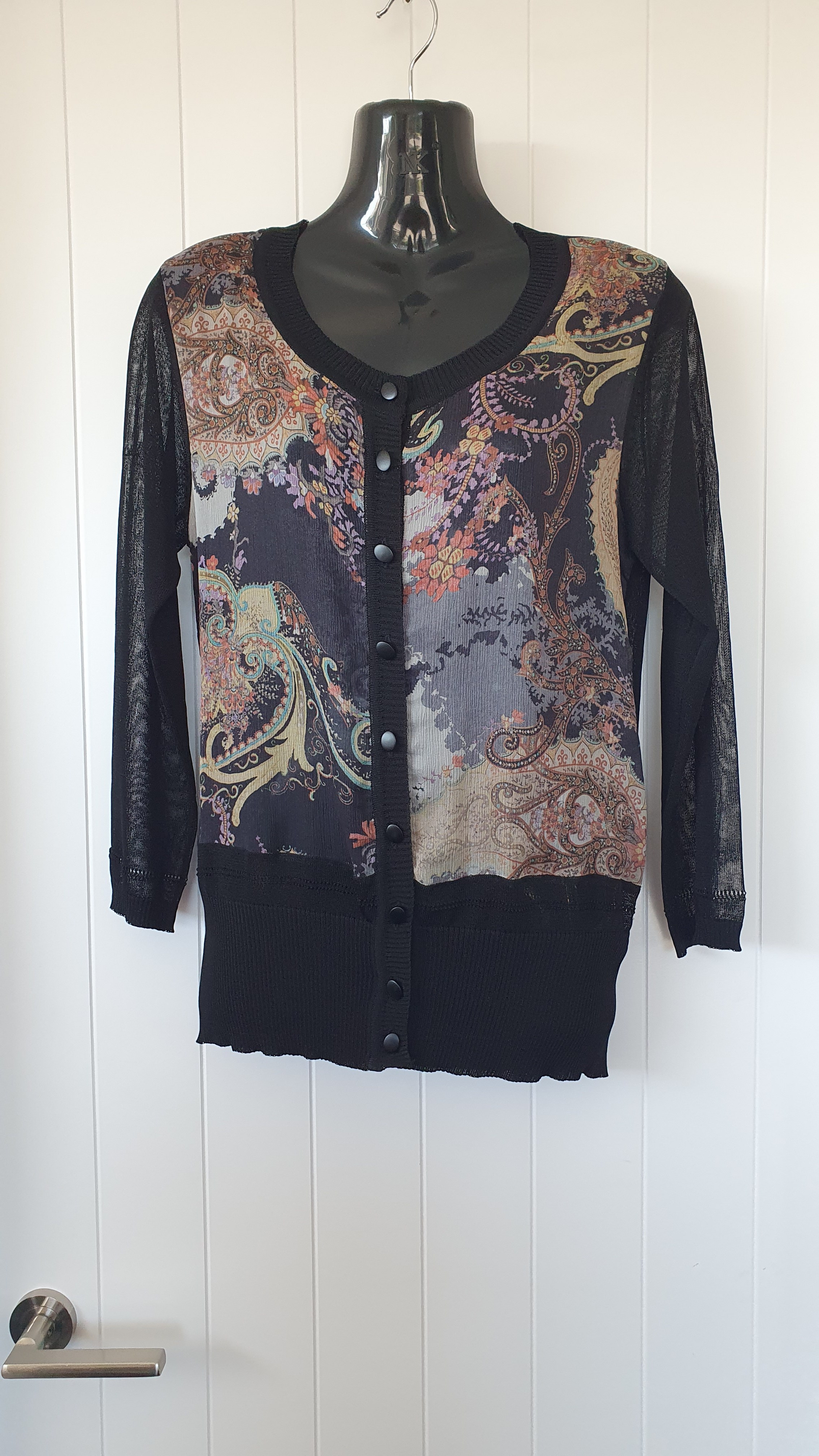 Meredith Top Paisley Print Sheer Cardigan Style Size S