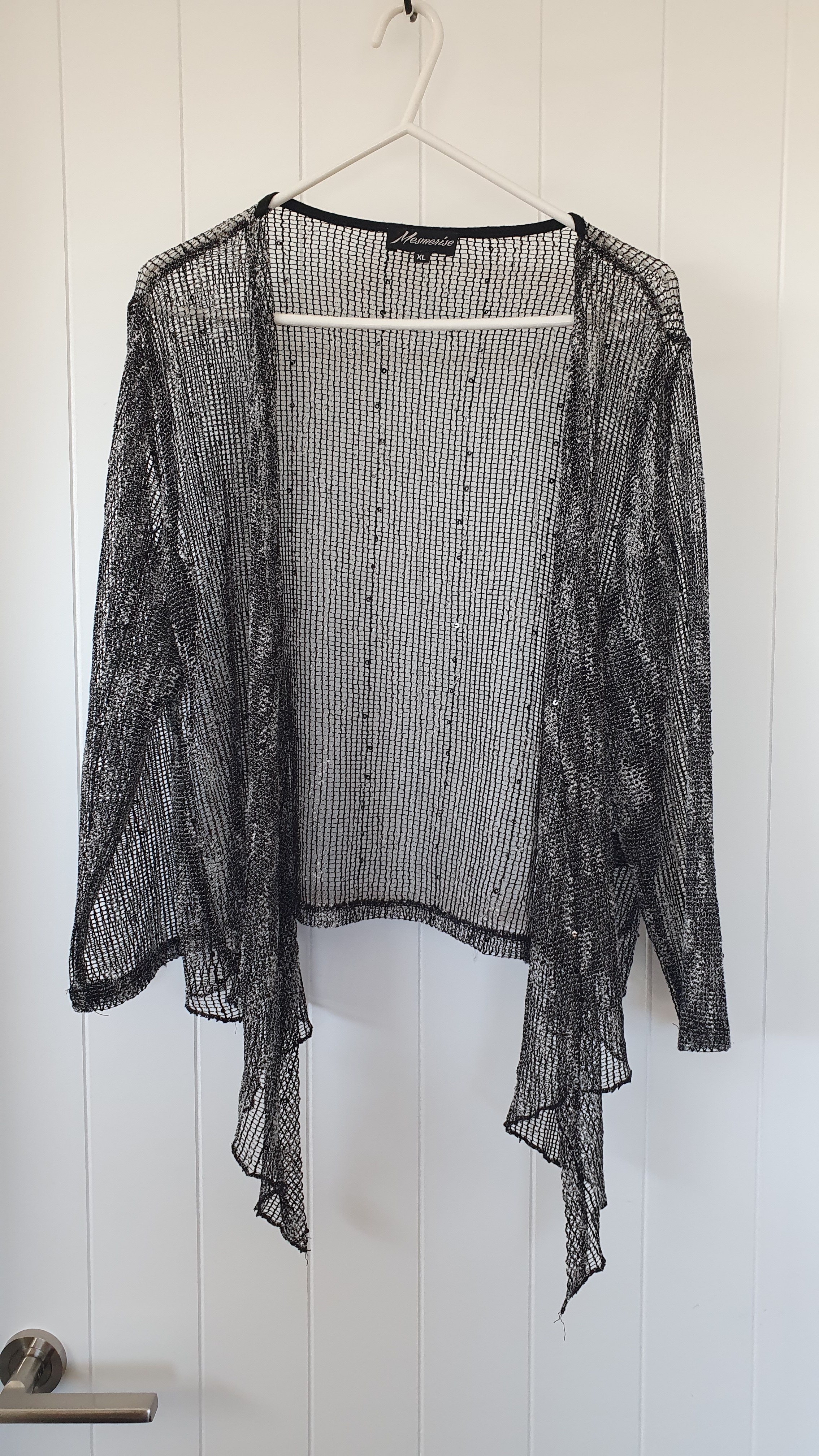 Mesmerise Sheer Sequin Overlay Top Black XL Lightweight Layering
