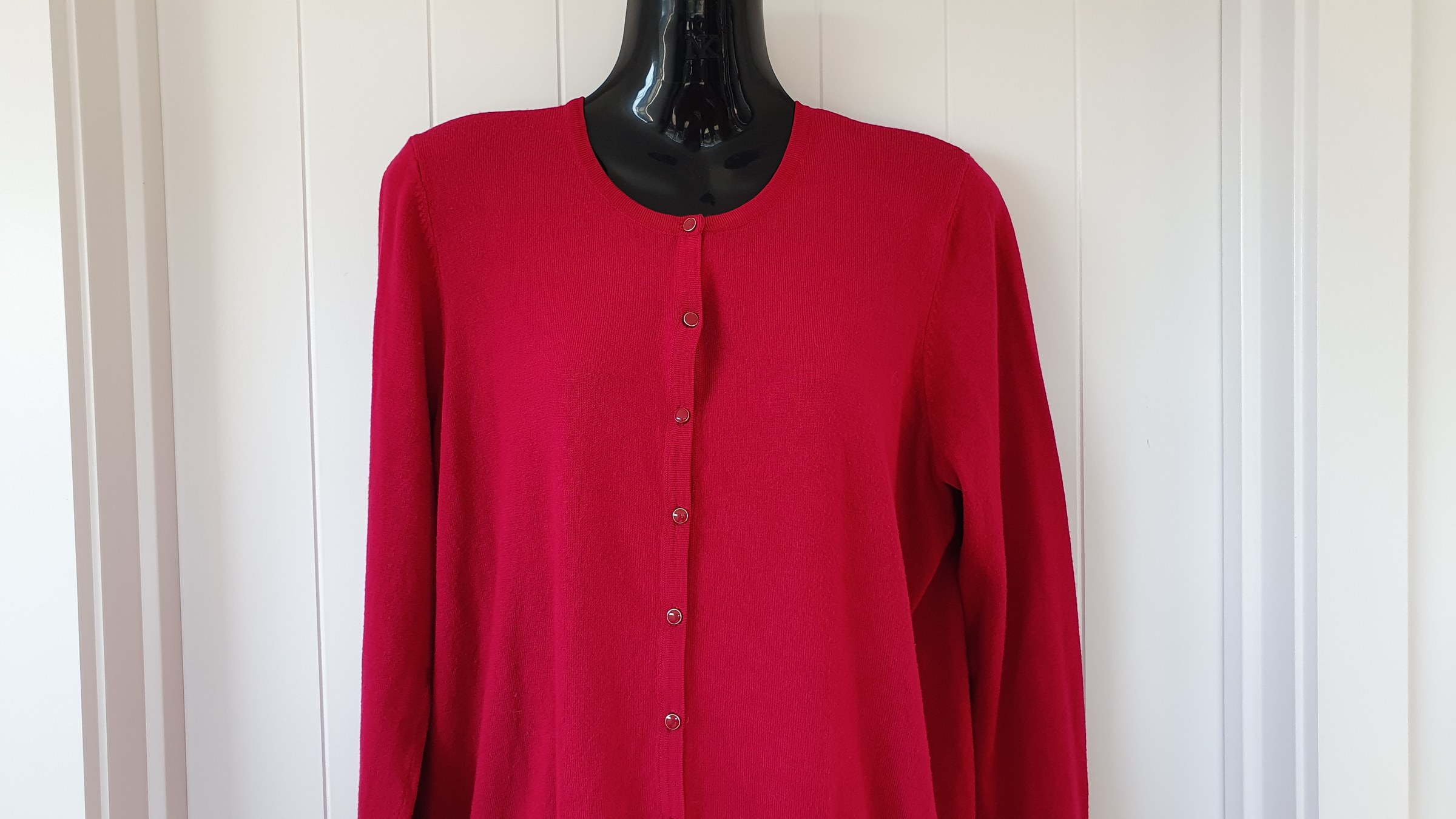 M&S Cherry Red Cardigan Size 16 – Classic Button Front Knit