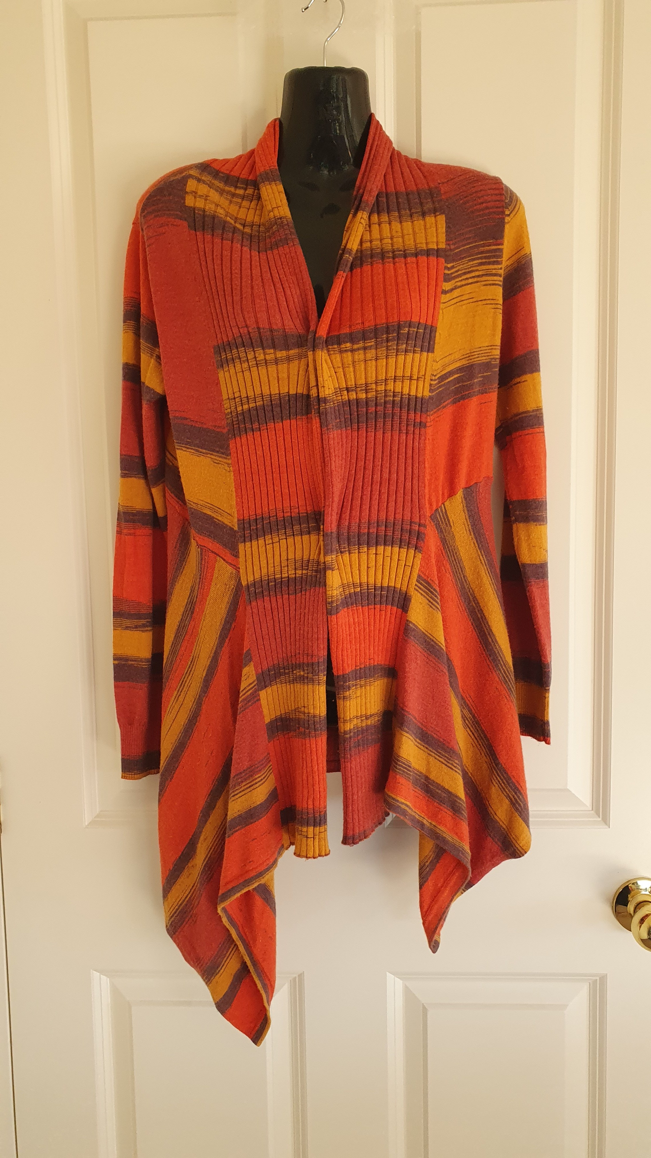 Meily Lightweight Waterfall Cardigan Wrap Orange Stripe M/L