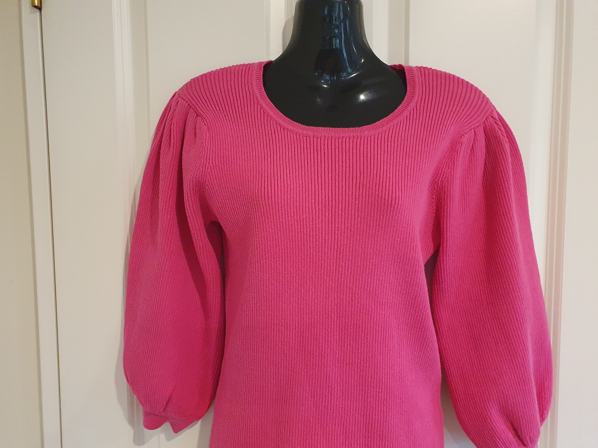 Whistle Pink Rib Knit Puff Sleeve Top Size M Cotton Blend Sweater