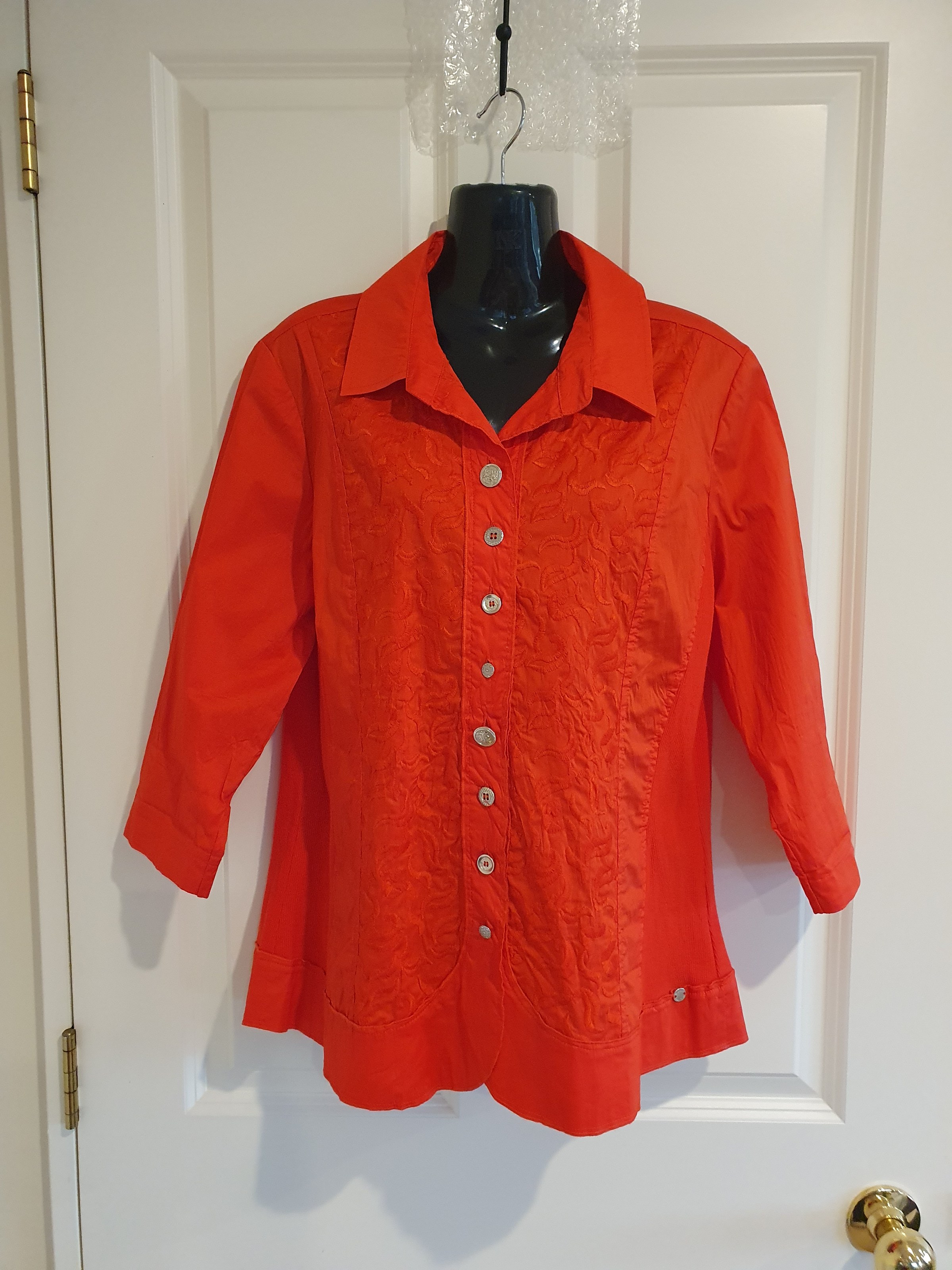 W.Lane Orange Embroidered Button Front Top Size 12