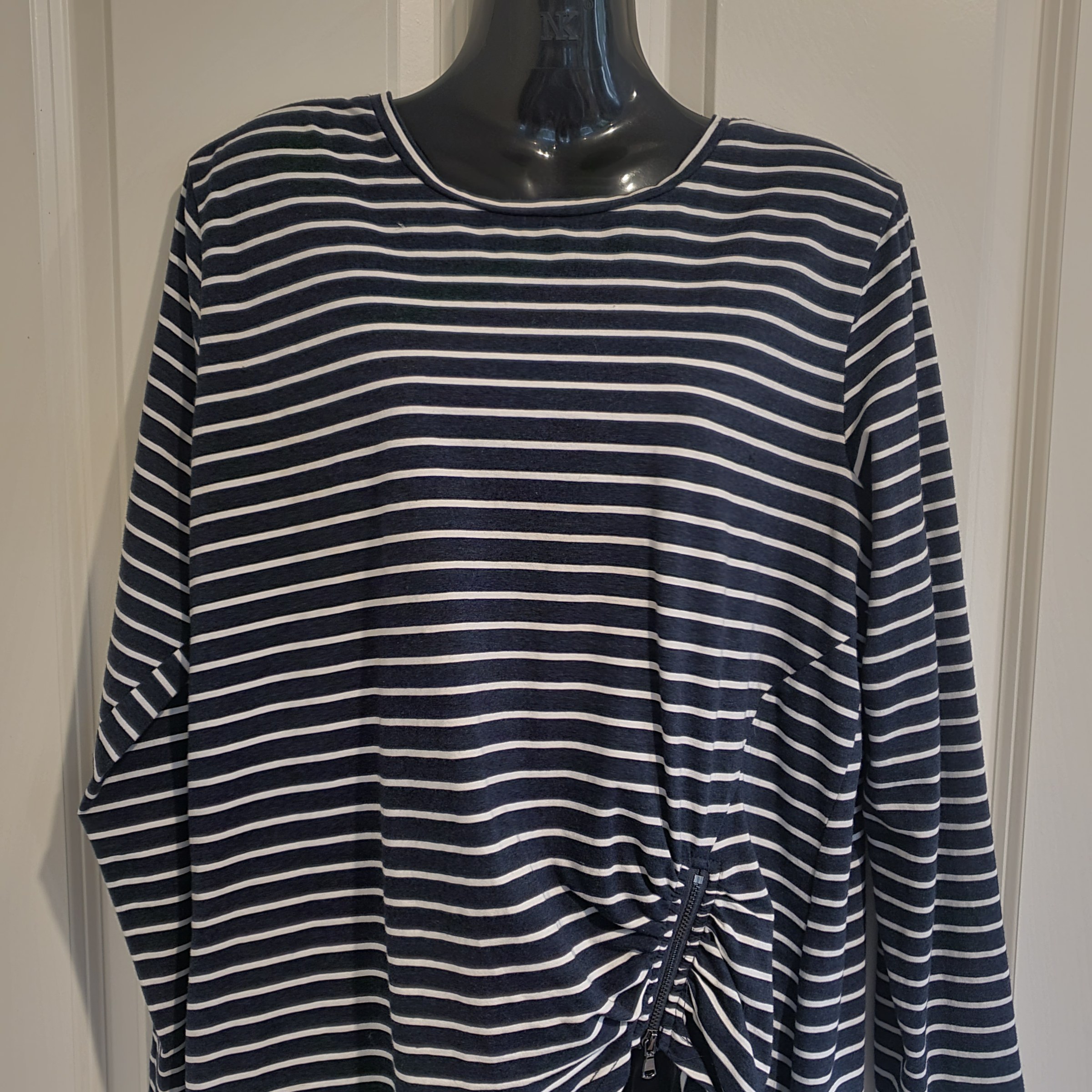 Tantum Navy White Stripe Zip Detail Long Sleeve Top Size 16