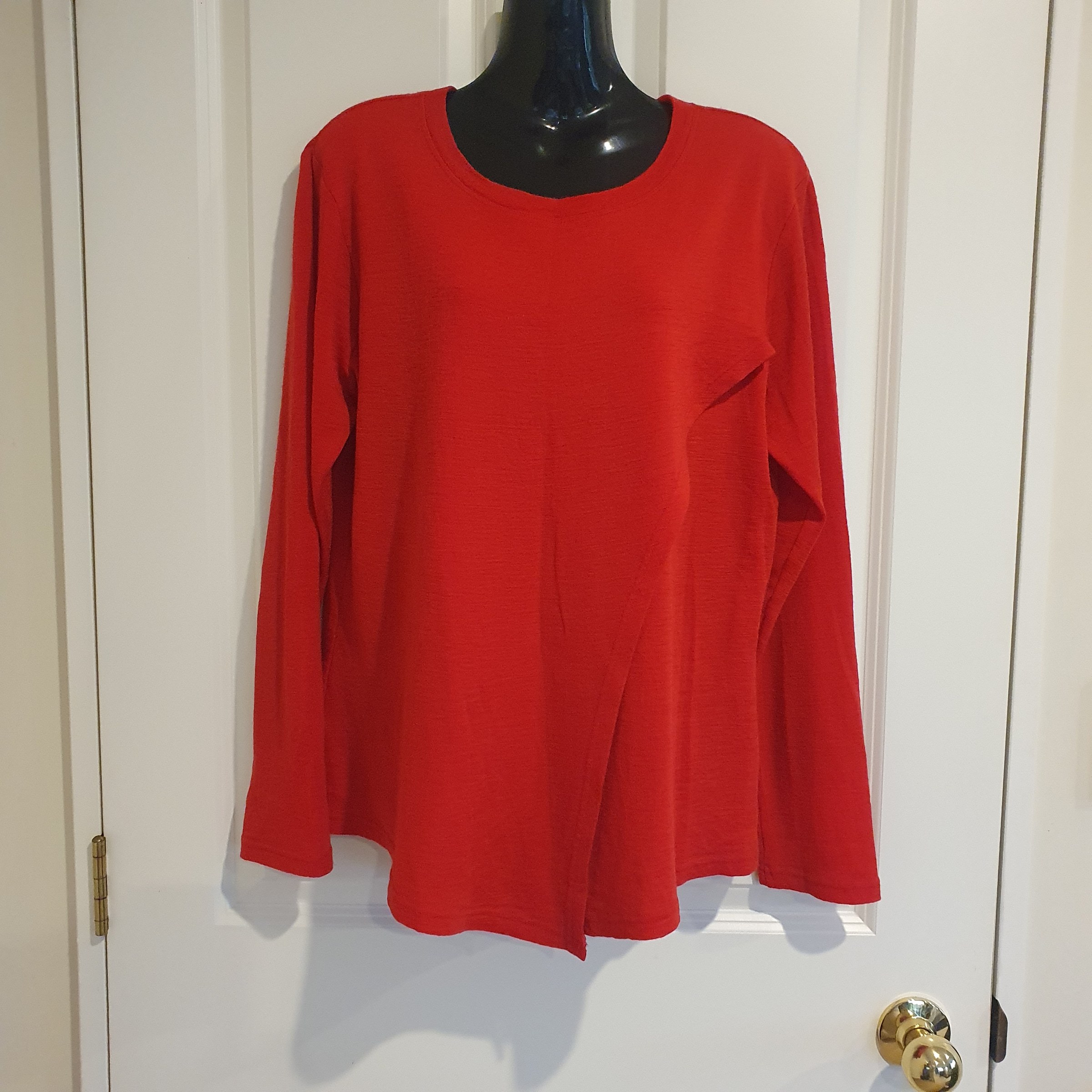 Foil Pure Merino Wool Long Sleeve Top Red Size L NZ Designer Layering Knit
