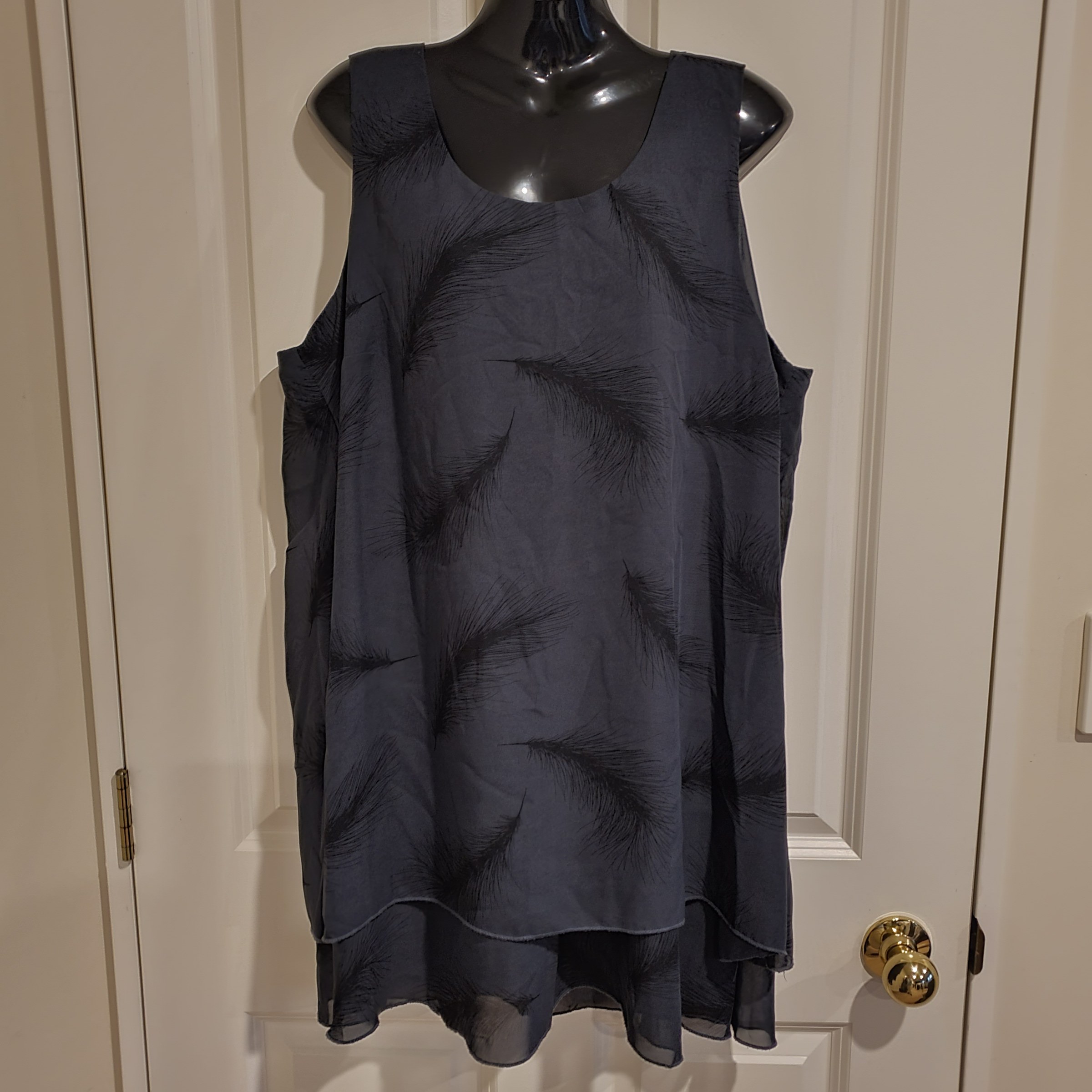 YS Luxe Layered Chiffon Tunic Top Navy Feather Print Plus Size 18