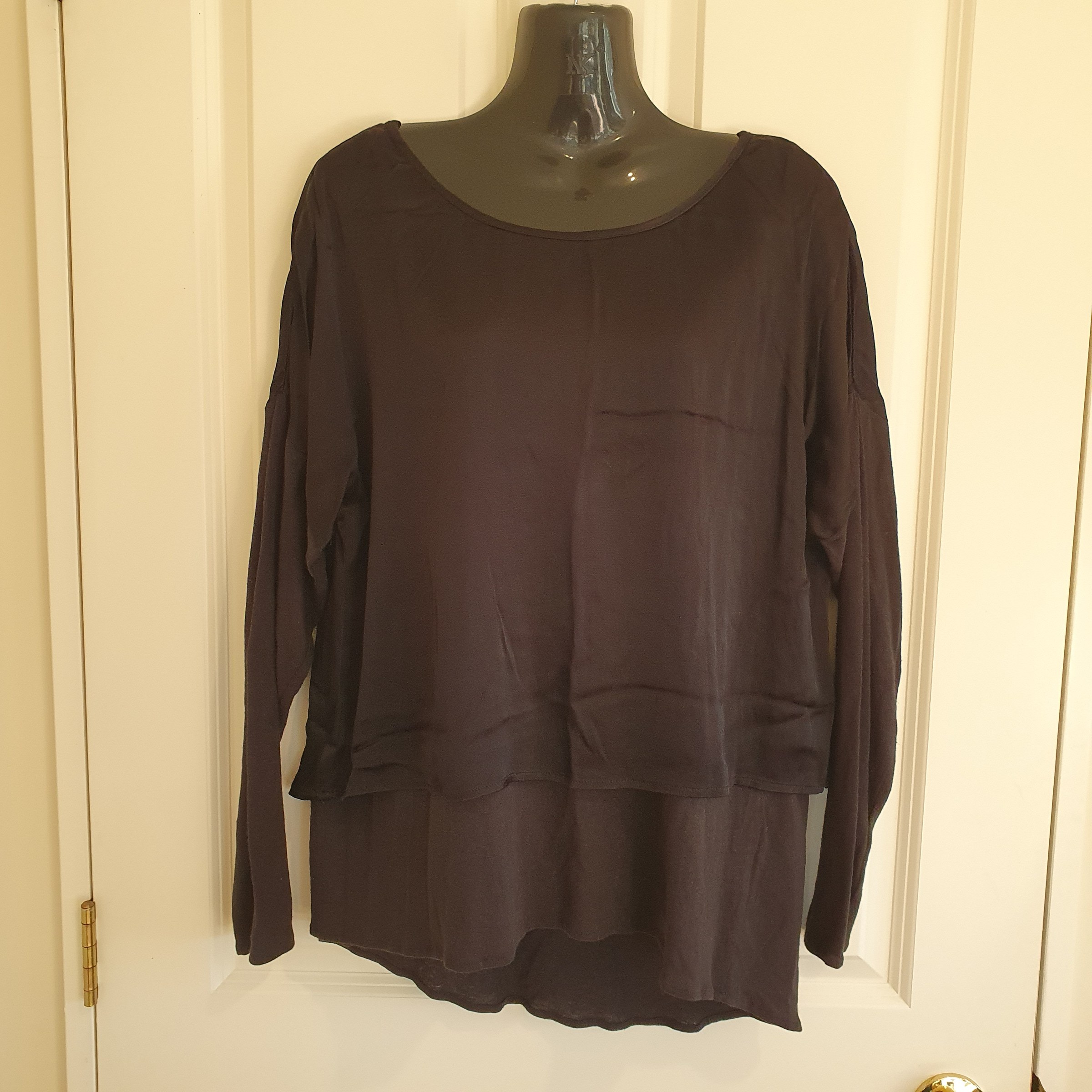 Moss Linen Blend Layered Long Sleeve Top Size 8 Brown Hi-Low Hem