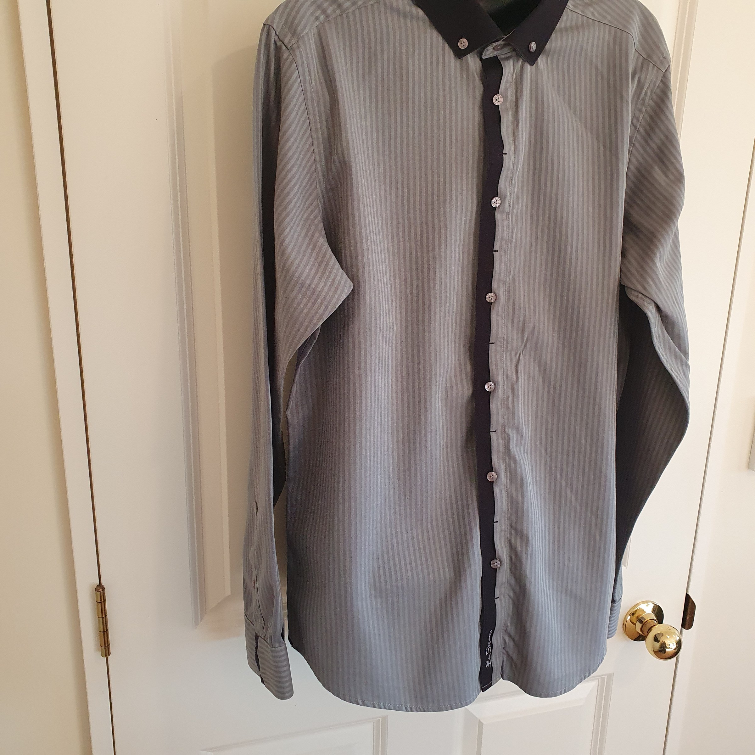Ben Sherman Men's Striped Button-Up Shirt Size L Grey 100% Cotton