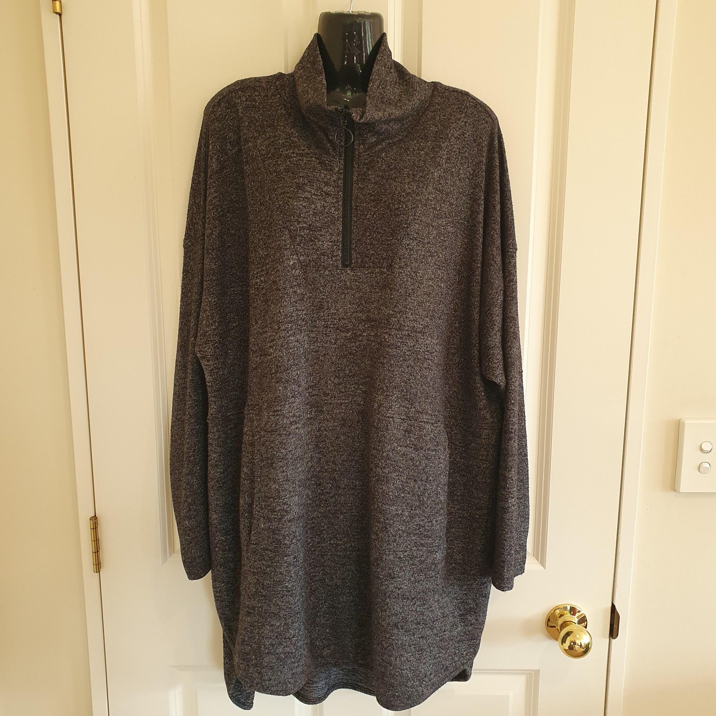 Studio Curve Zip Neck Longline Top Charcoal Marl XL Plus Size