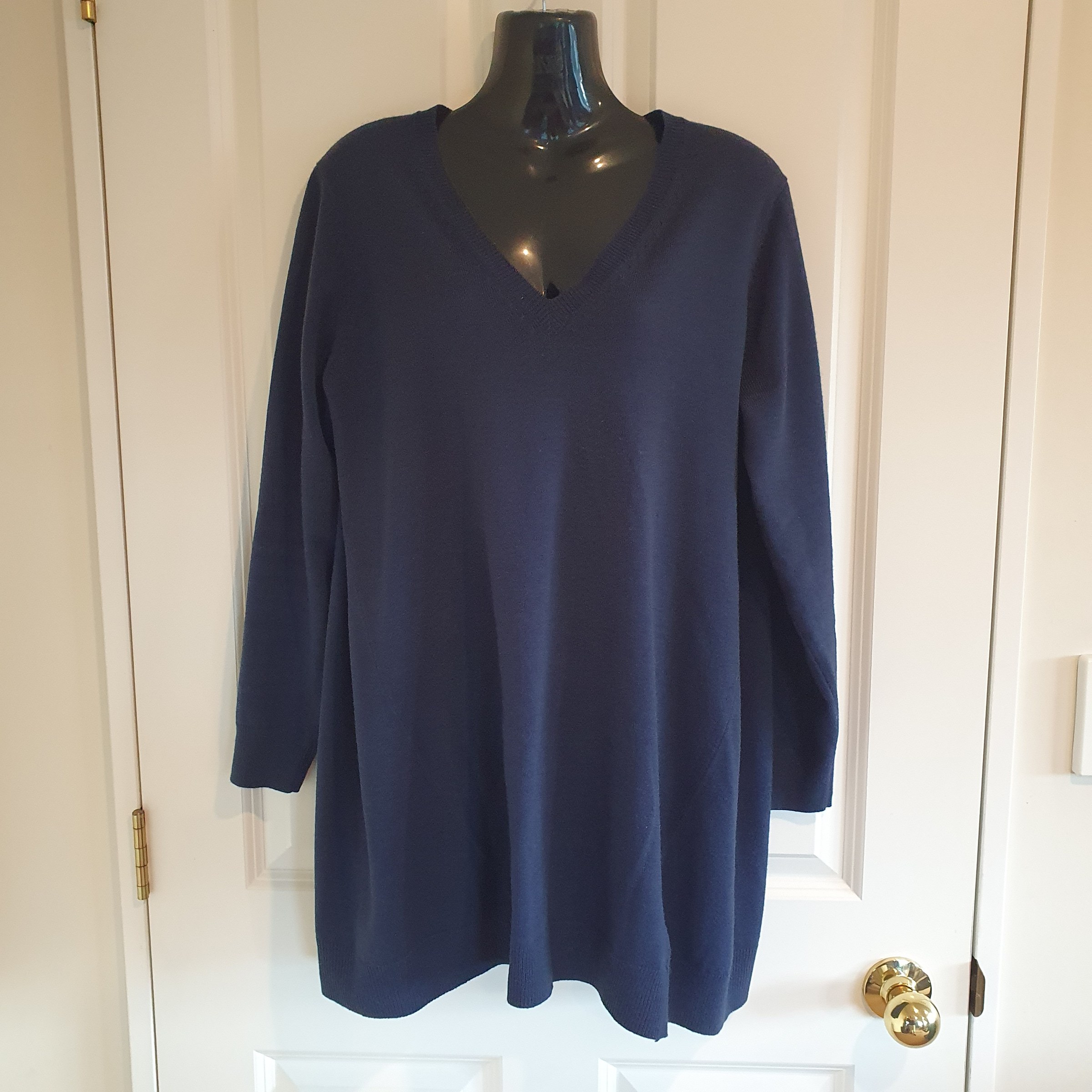 M&S Collection Navy V Neck Knit Jumper Size 14 Relaxed Fit