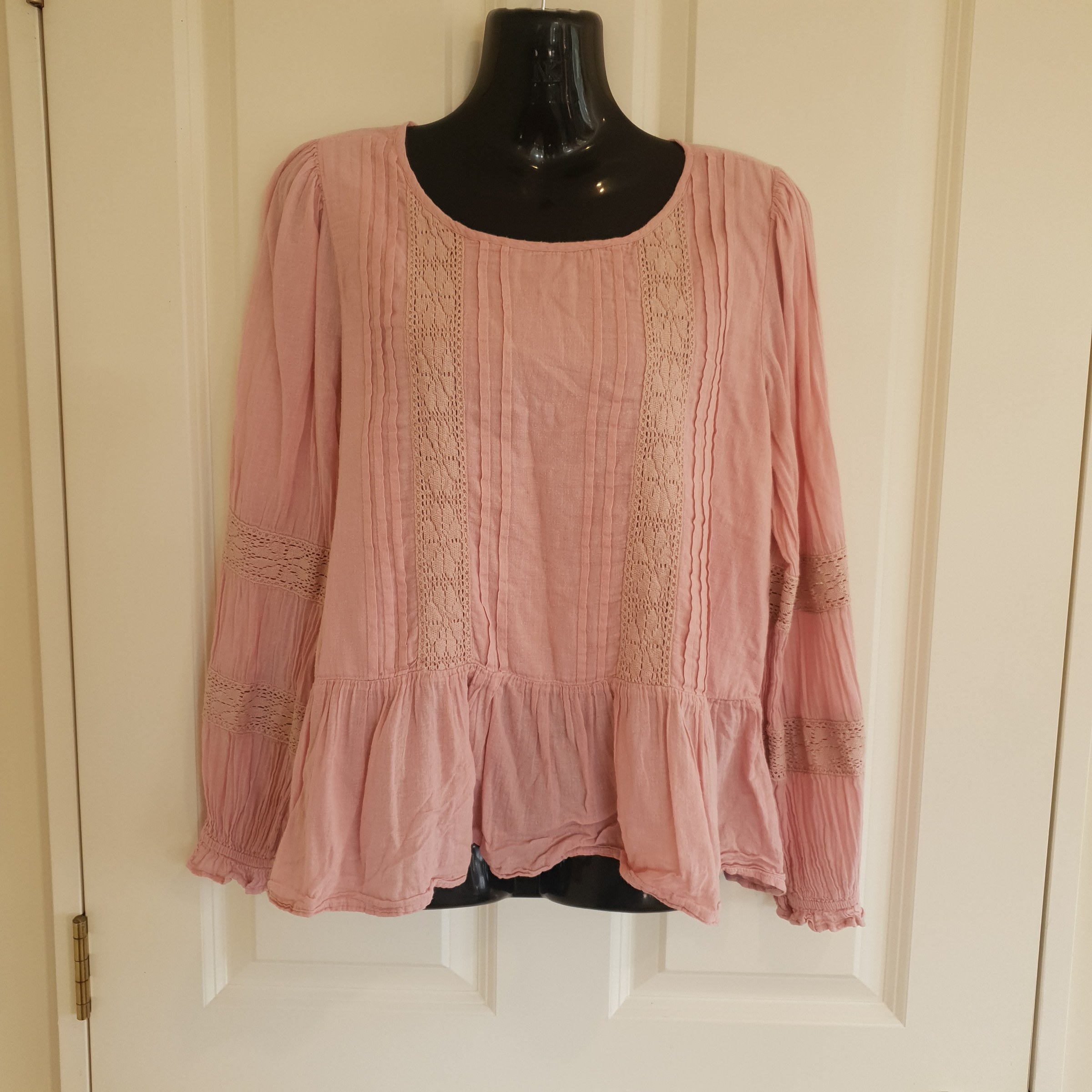 Dotti Boho Lace Detail Peplum Top Pink Size 6