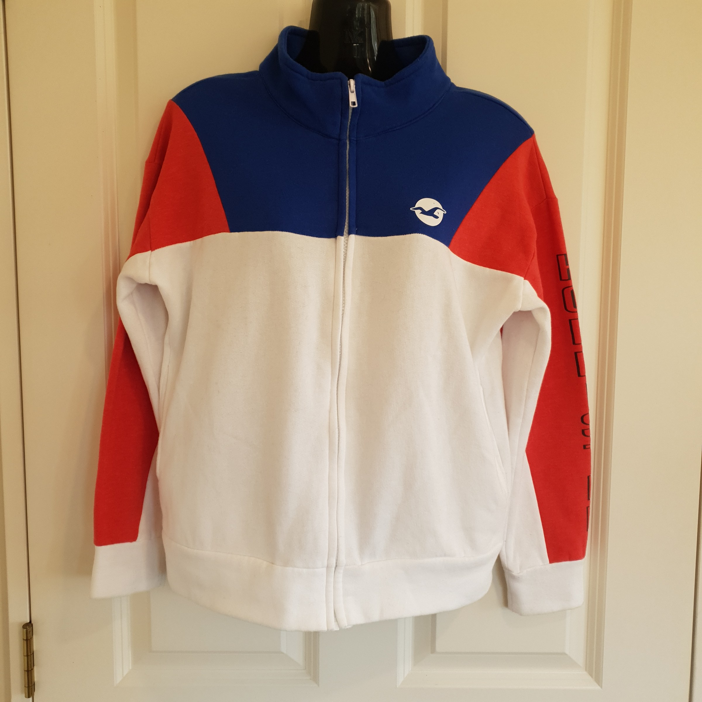 Hollister California Colour Block Zip Sweatshirt – Red White Blue – Size S