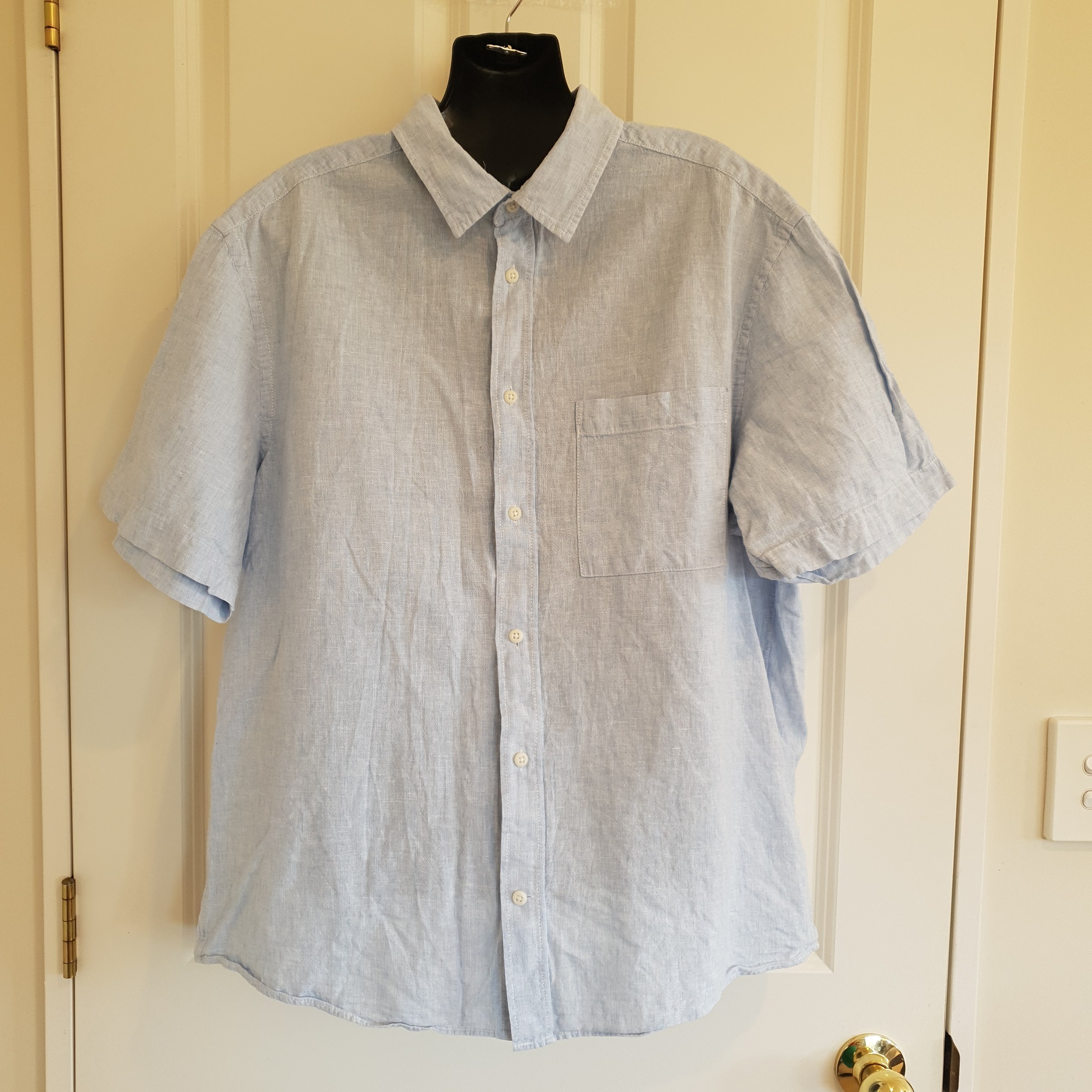 H&M L.O.G.G. Linen Blend Short Sleeve Shirt Light Blue – Size XL