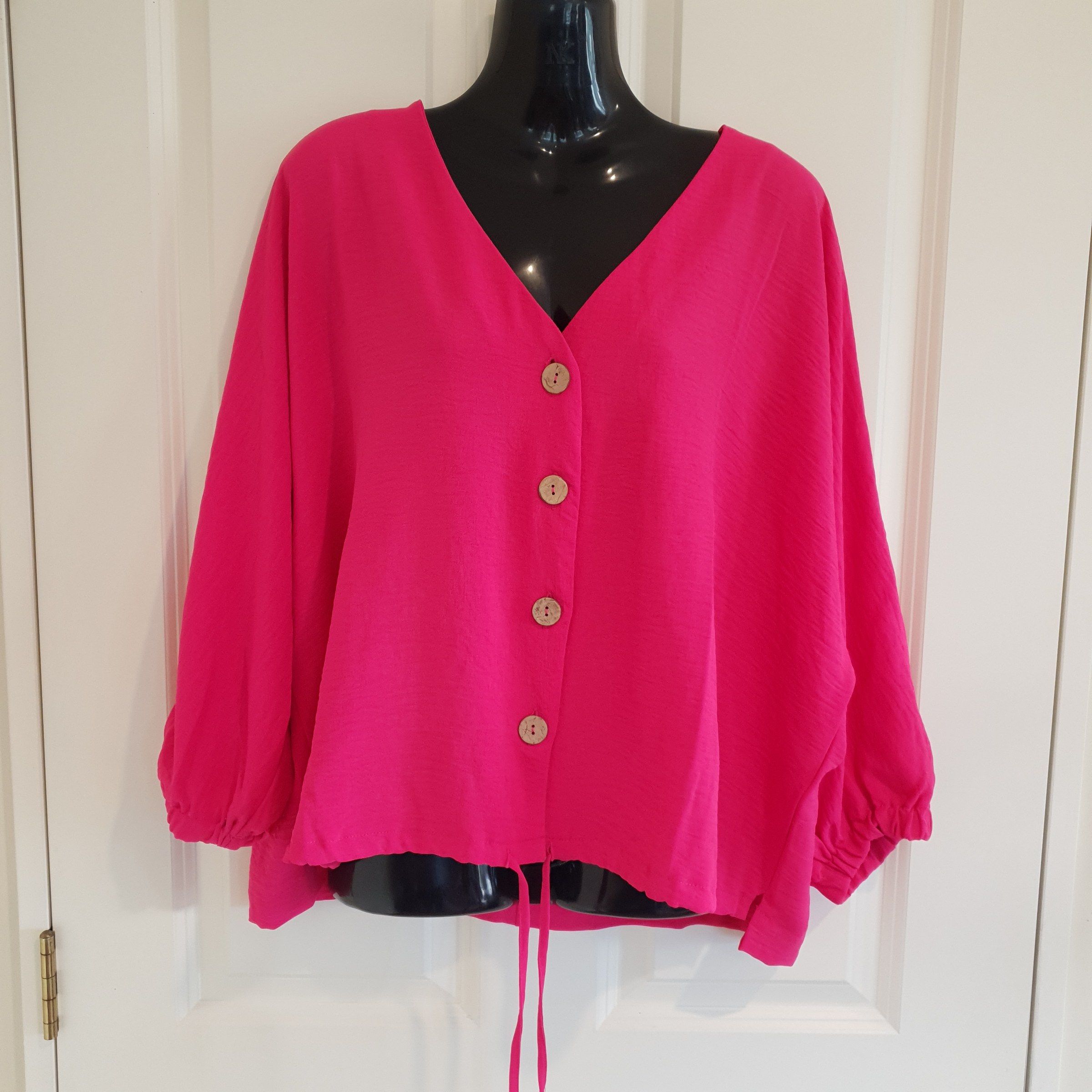 Whistle Hot Pink Oversized Button Front Top – Size 16