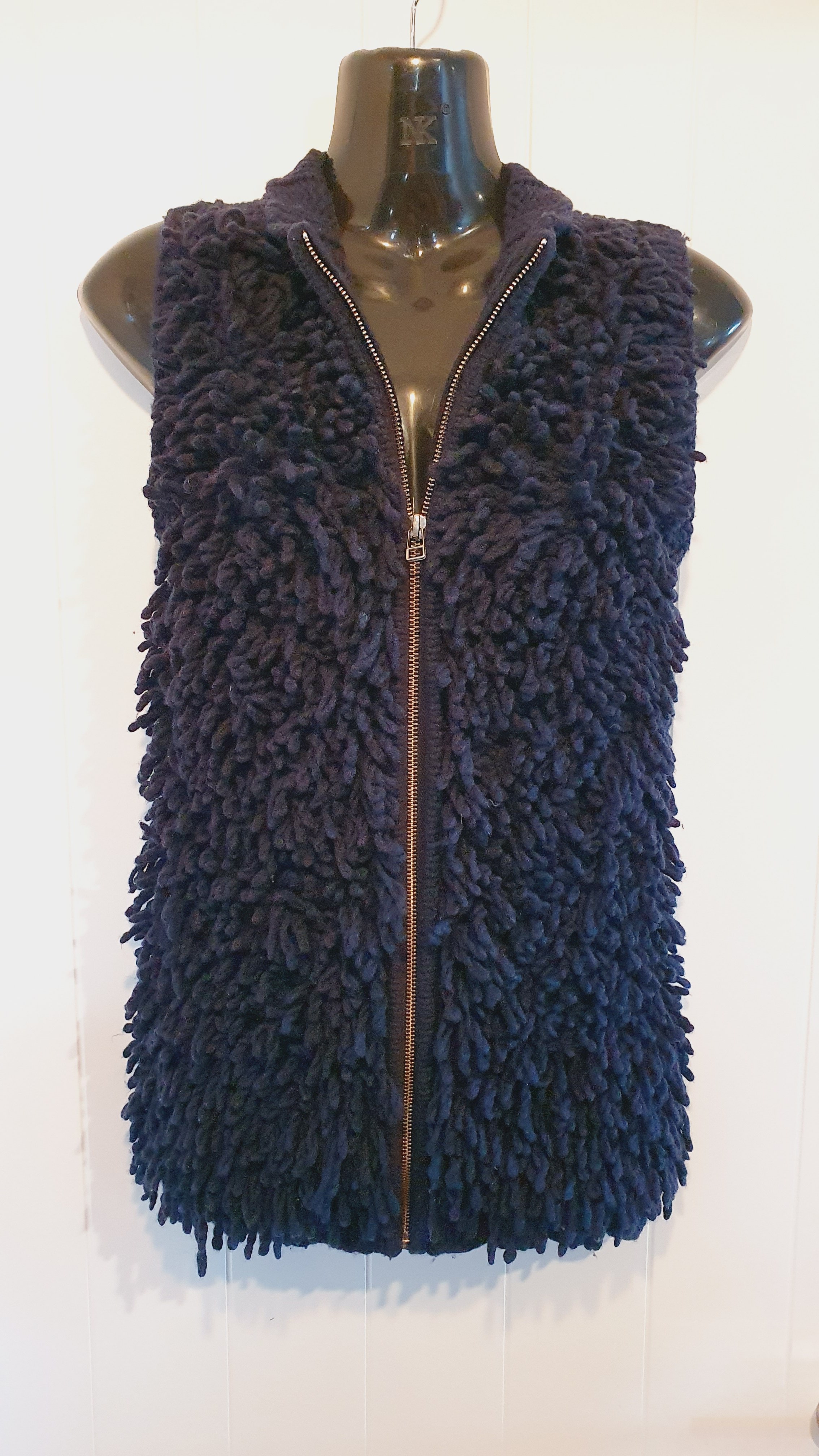 Country Road Lambswool Zip Vest Navy Size 10 Textured Knit