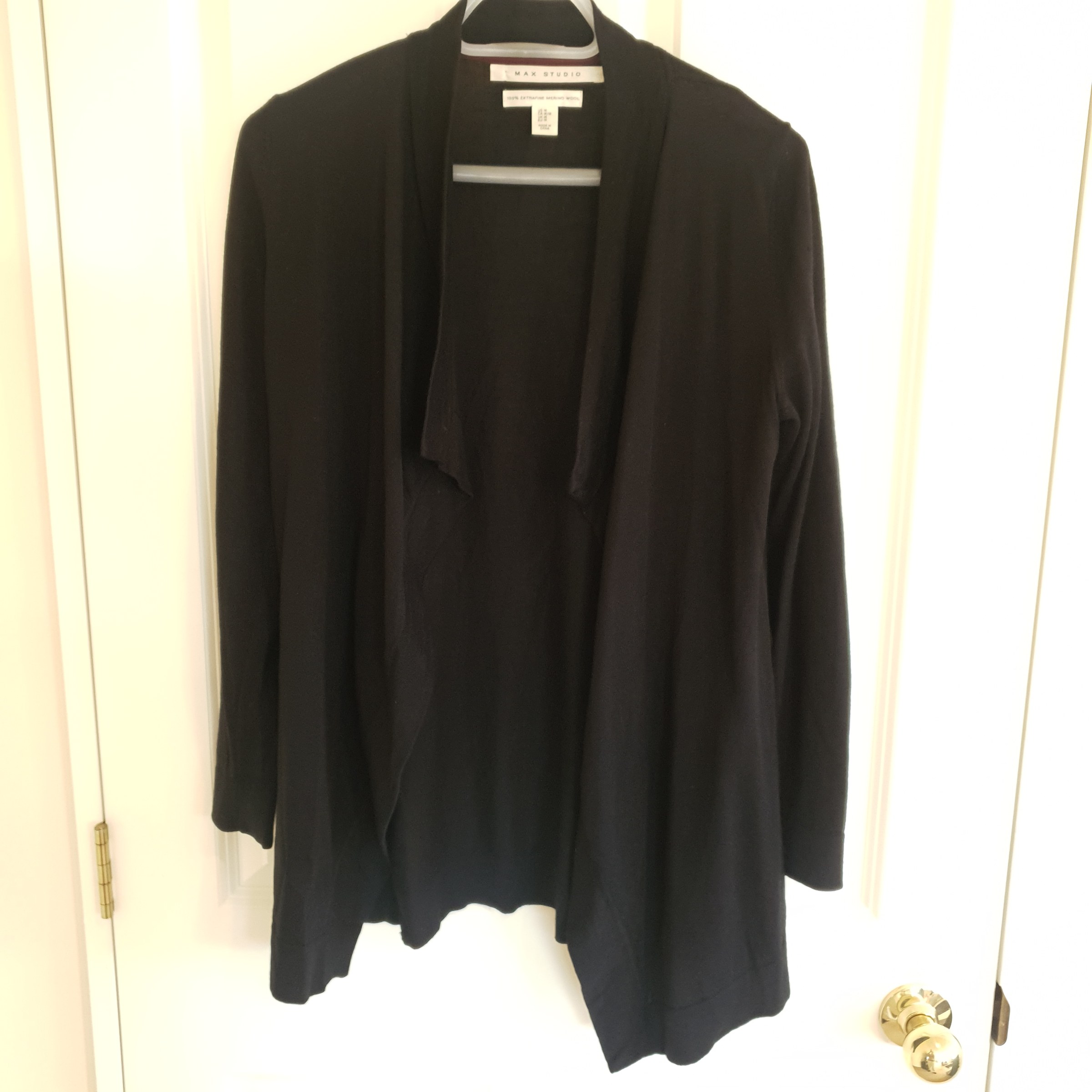 Max Studio 100% Merino Wool Long Waterfall Cardigan Black Size M